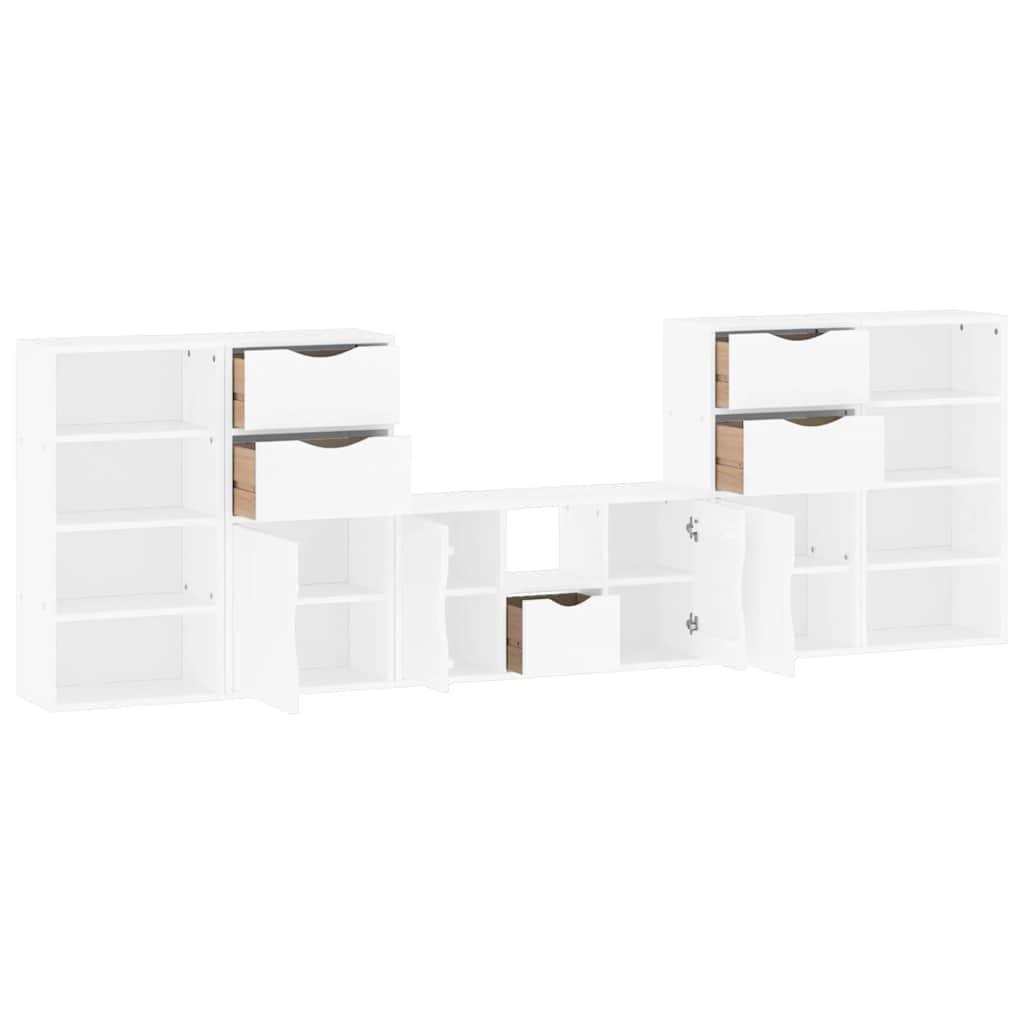 Meubles TV 5 pcs avec rangement ODDA blanc bois de pin massif