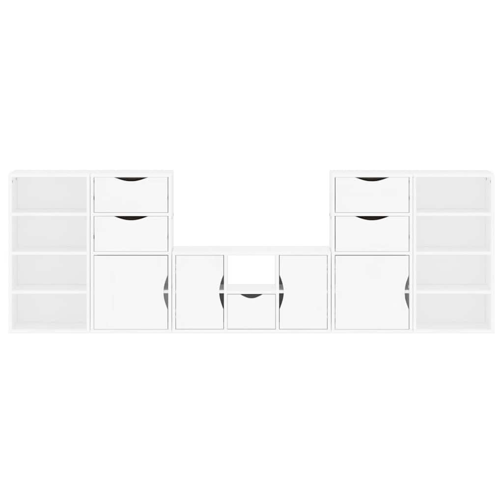 Meubles TV 5 pcs avec rangement ODDA blanc bois de pin massif