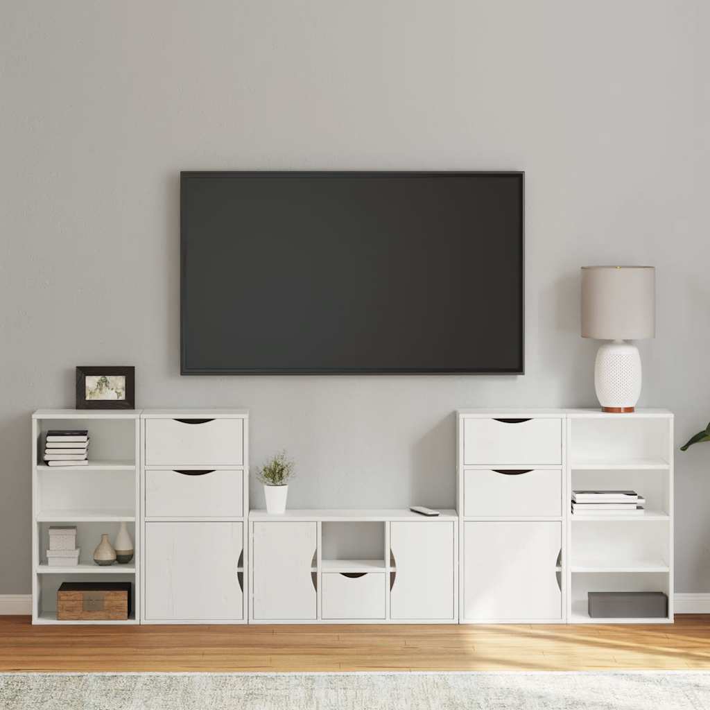 Meubles TV 5 pcs avec rangement ODDA blanc bois de pin massif