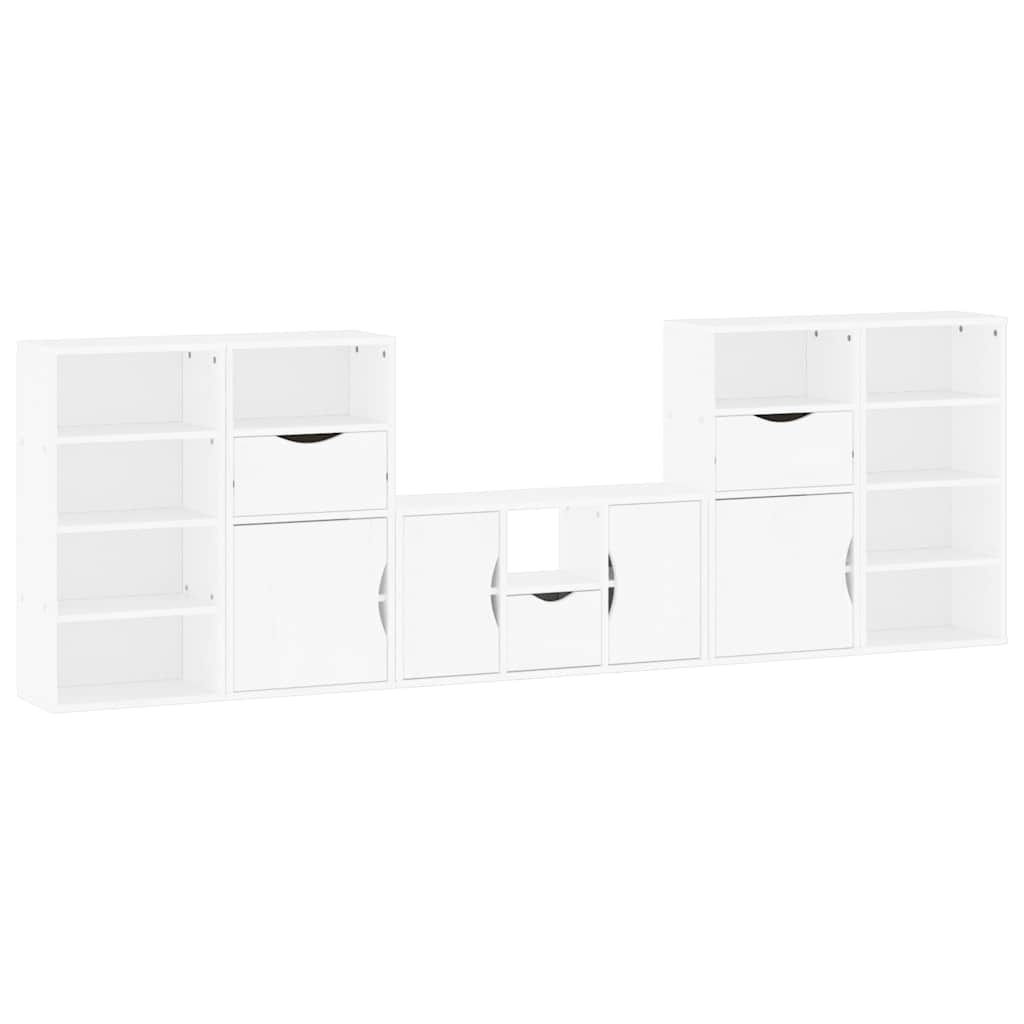 Meubles TV 5 pcs avec rangement ODDA blanc bois de pin massif - XIOS