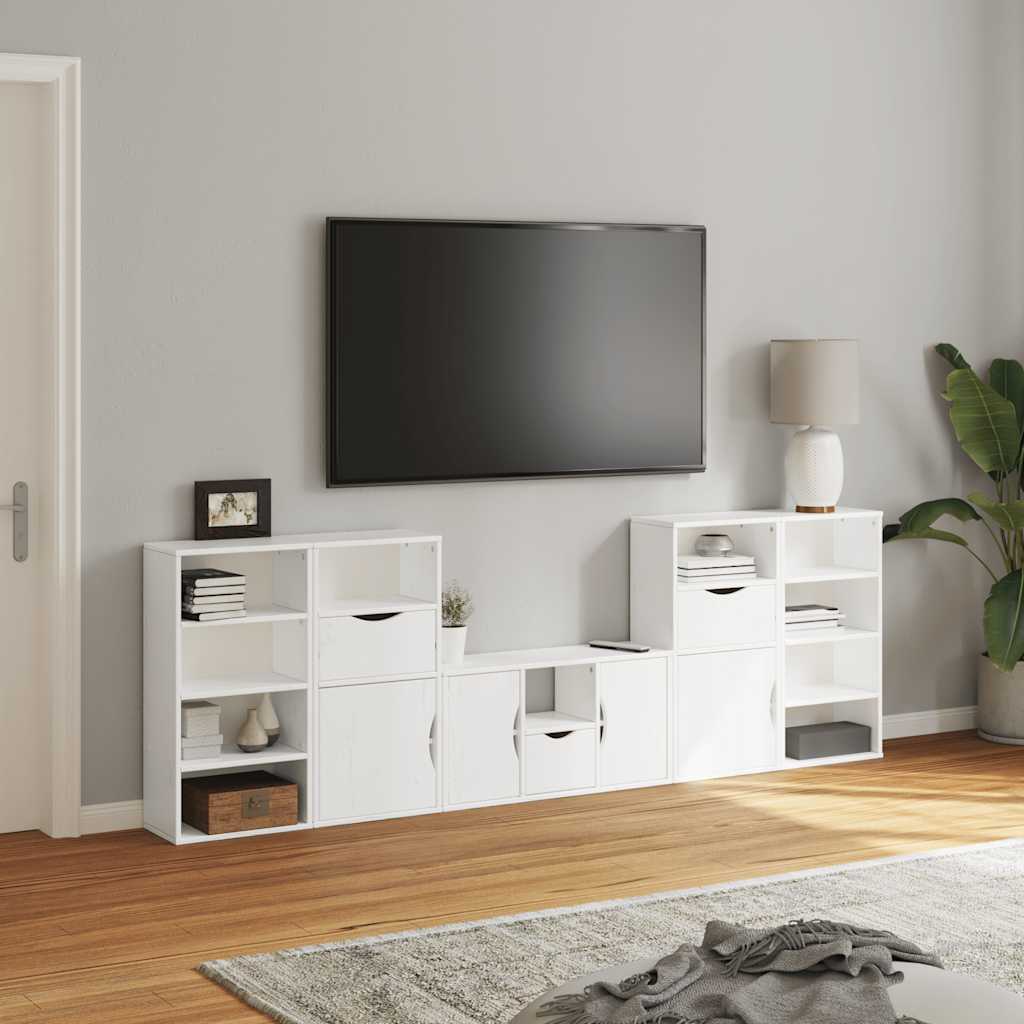 Meubles TV 5 pcs avec rangement ODDA blanc bois de pin massif - XIOS