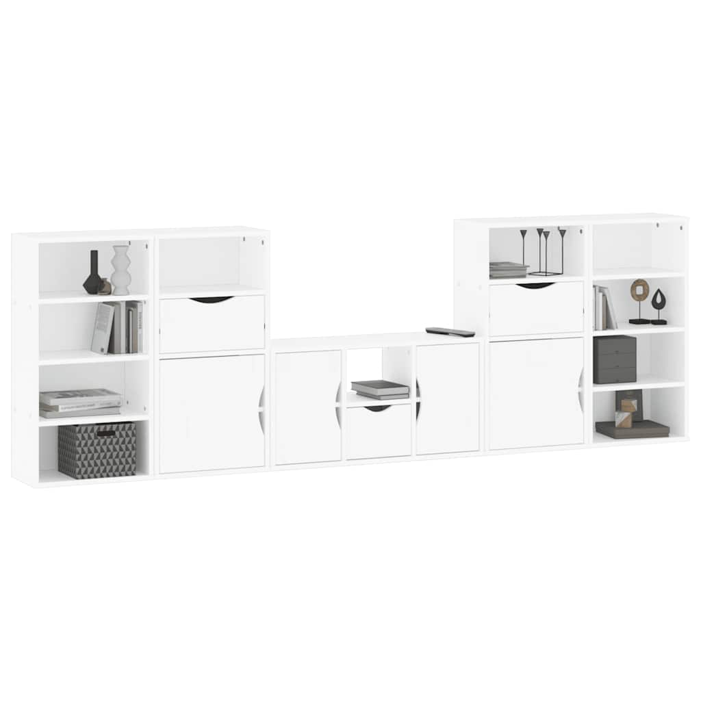 Meubles TV 5 pcs avec rangement ODDA blanc bois de pin massif - XIOS
