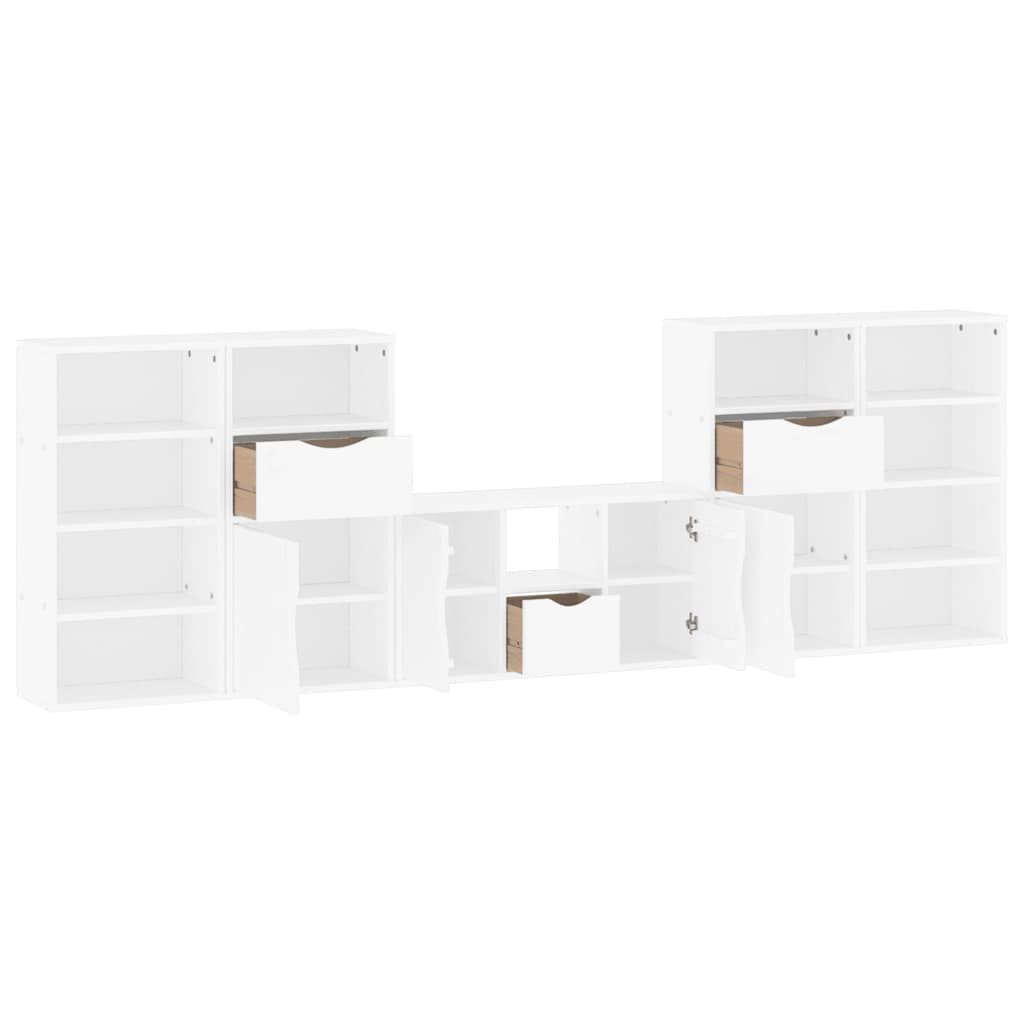 Meubles TV 5 pcs avec rangement ODDA blanc bois de pin massif - XIOS