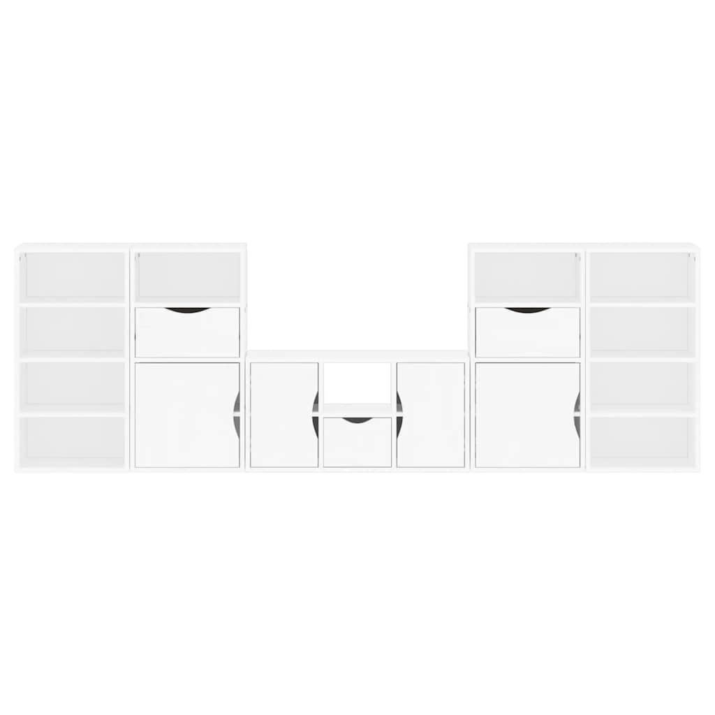 Meubles TV 5 pcs avec rangement ODDA blanc bois de pin massif - XIOS