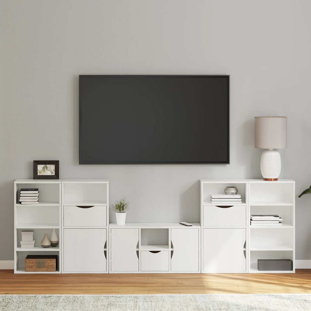 Meubles TV 5 pcs avec rangement ODDA blanc bois de pin massif - XIOS