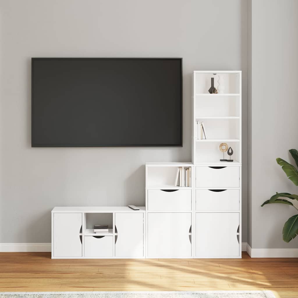 Meubles TV 4 pcs avec rangement ODDA blanc bois de pin massif