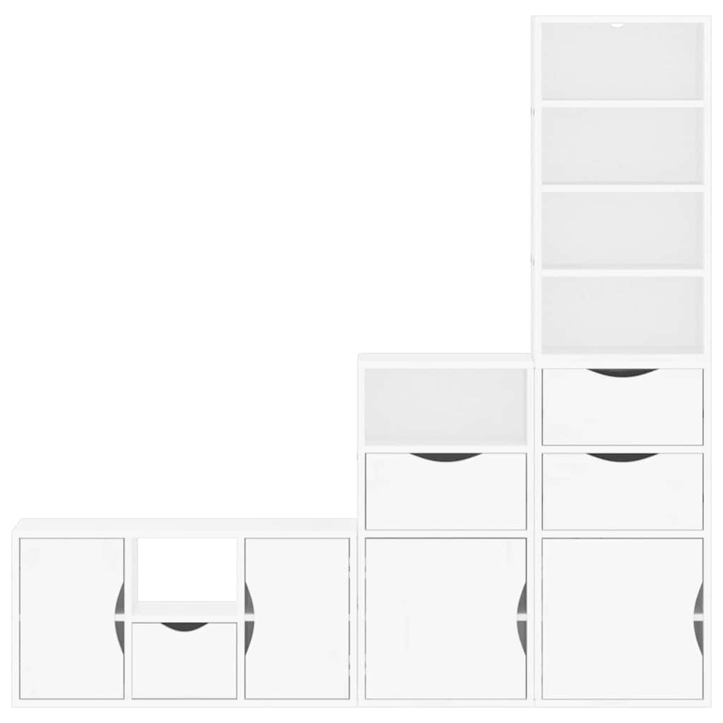 Meubles TV 4 pcs avec rangement ODDA blanc bois de pin massif
