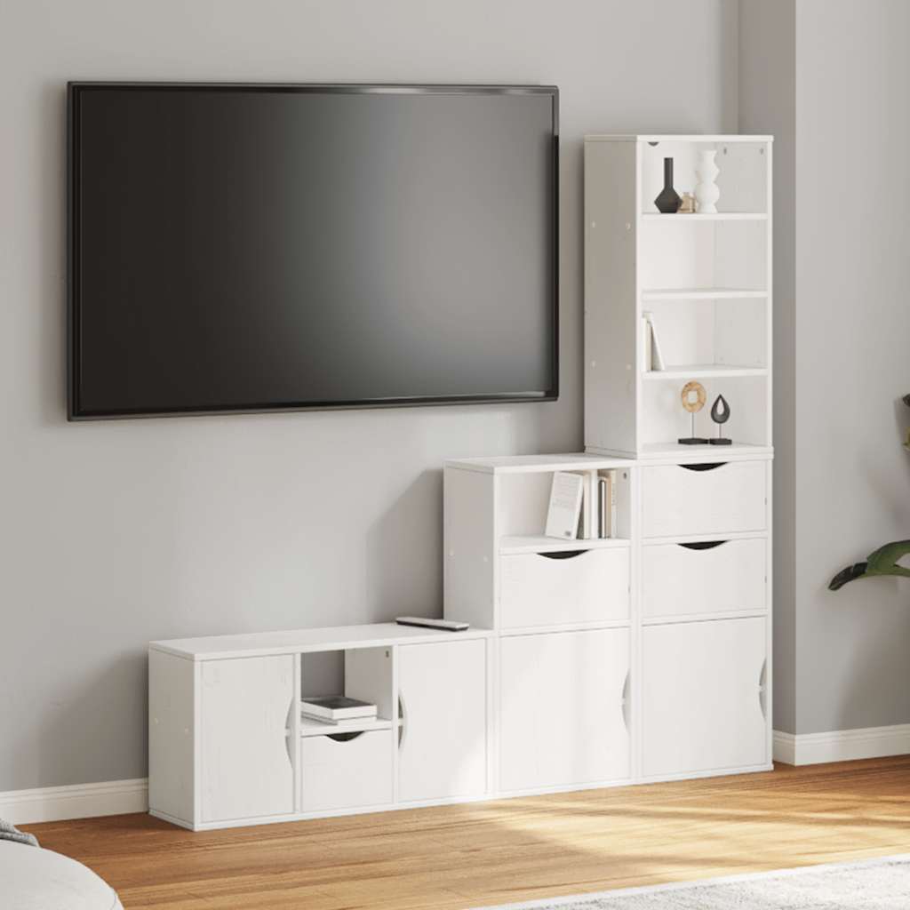 Meubles TV 4 pcs avec rangement ODDA blanc bois de pin massif - XIOS