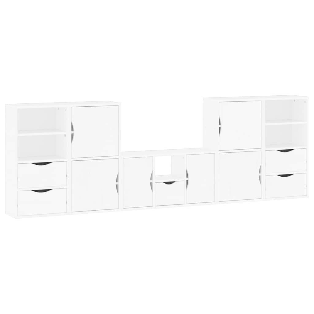 Meubles TV 5 pcs avec rangement ODDA blanc bois de pin massif - XIOS