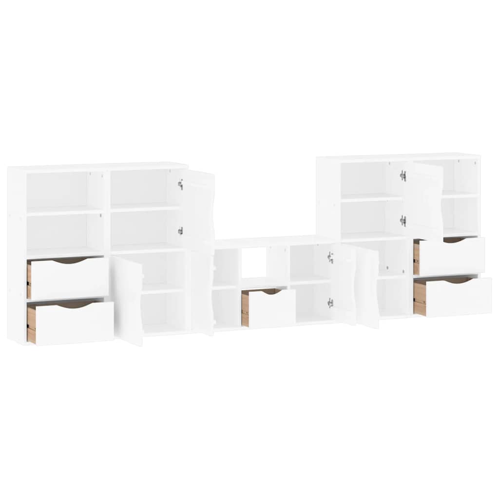 Meubles TV 5 pcs avec rangement ODDA blanc bois de pin massif