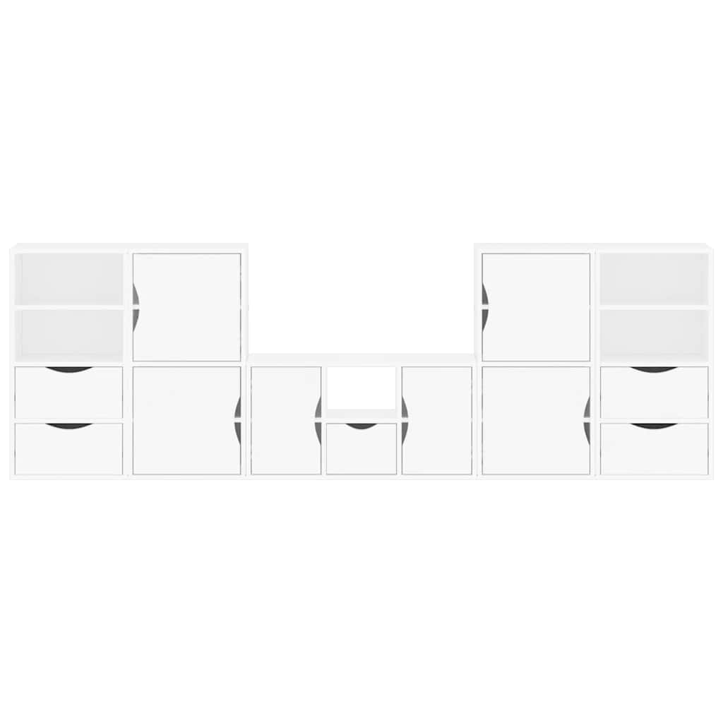 Meubles TV 5 pcs avec rangement ODDA blanc bois de pin massif