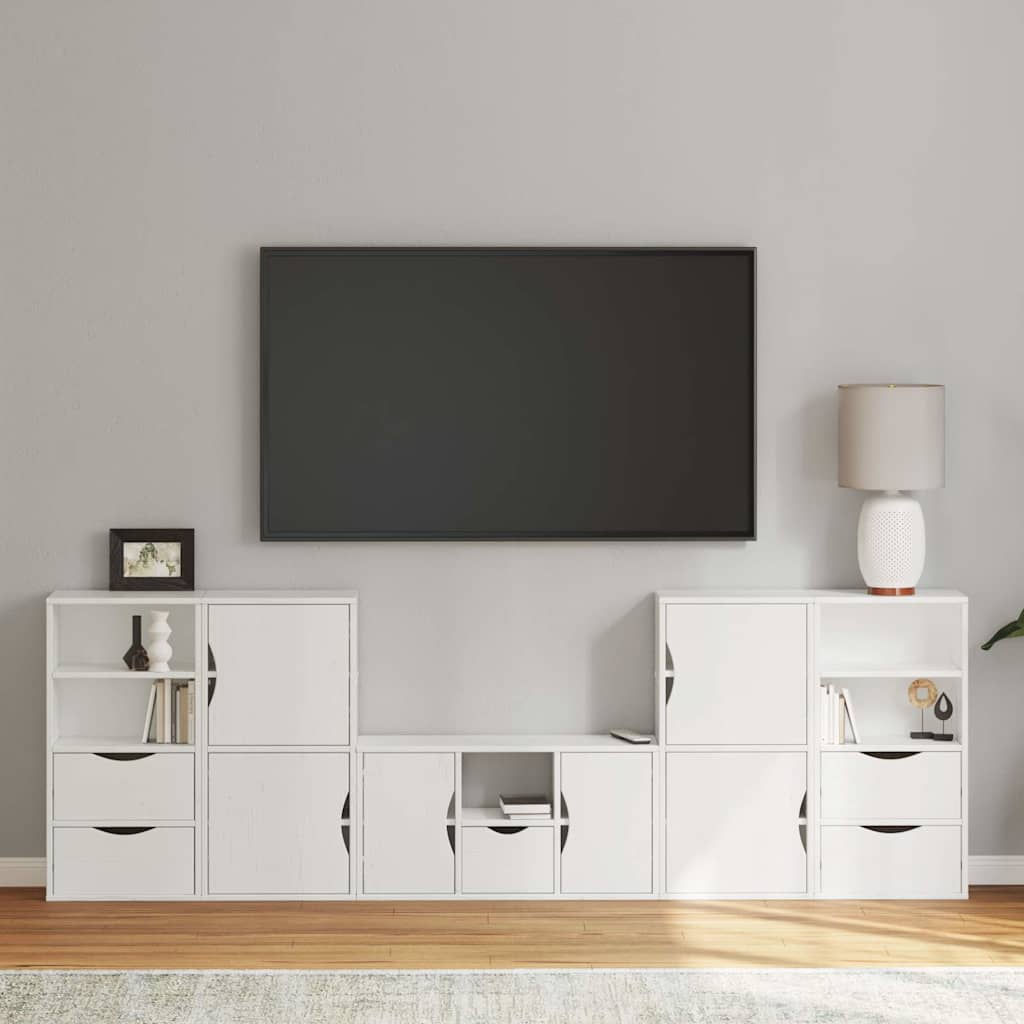 Meubles TV 5 pcs avec rangement ODDA blanc bois de pin massif