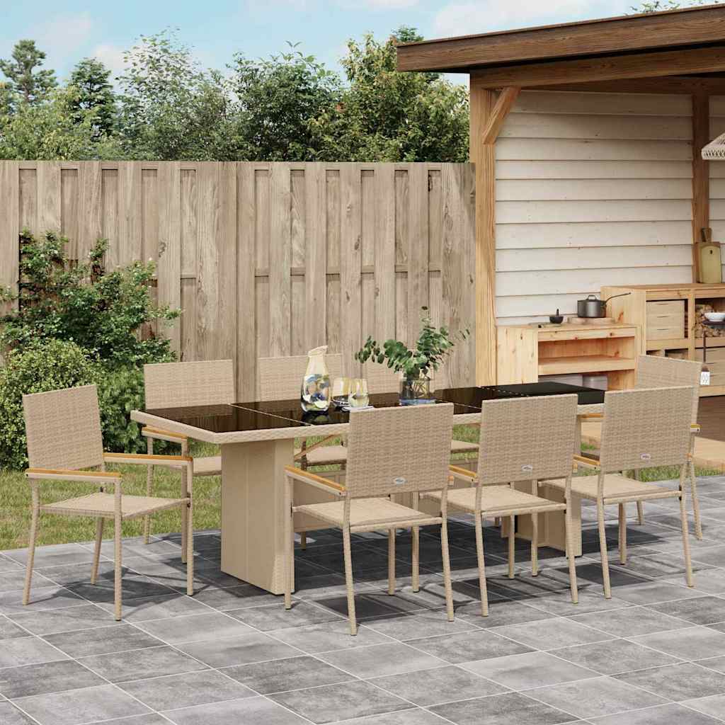 Ensemble de salle à manger pour jardin 9 pcs Beige polyrotin