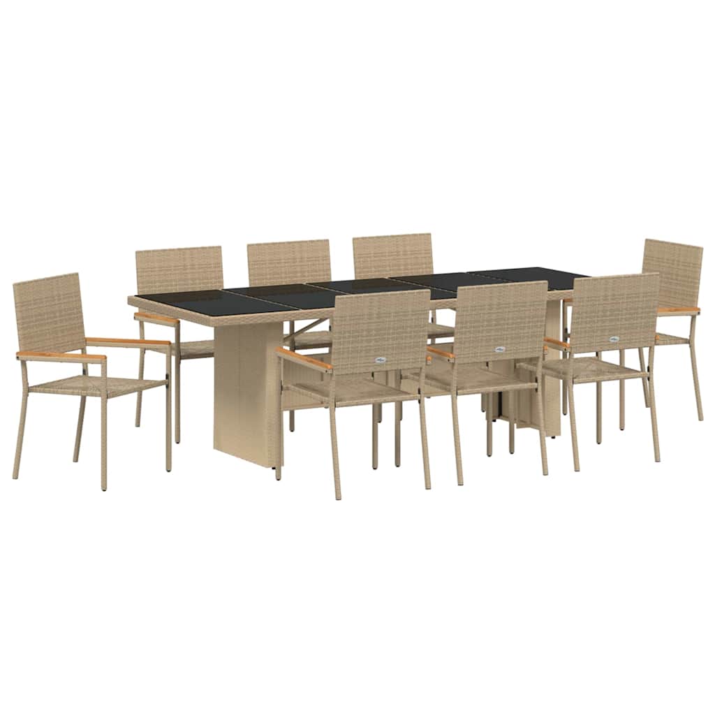 Ensemble de salle à manger pour jardin 9 pcs Beige polyrotin