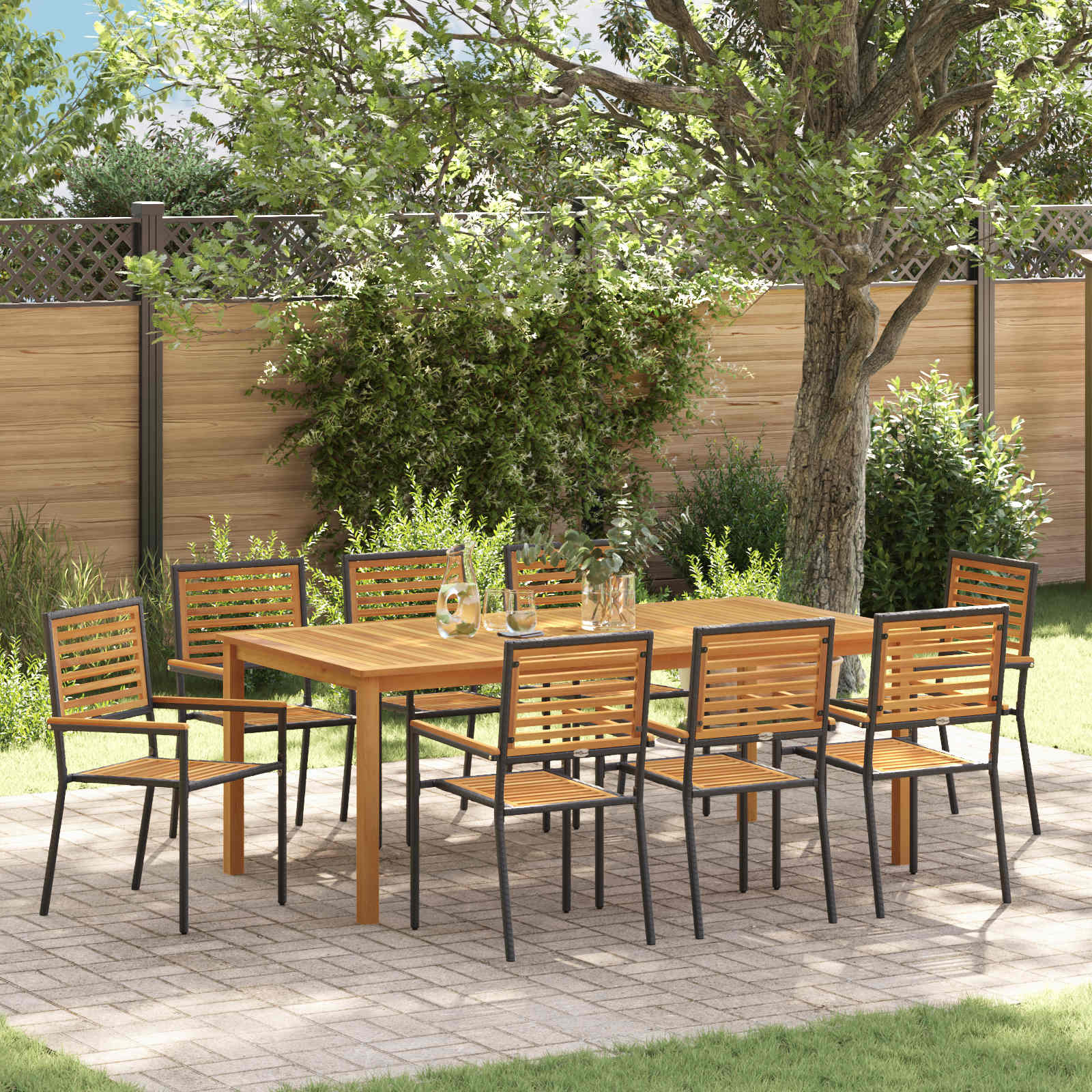 Ensemble de salle à manger pour jardin 9 pcs Noir