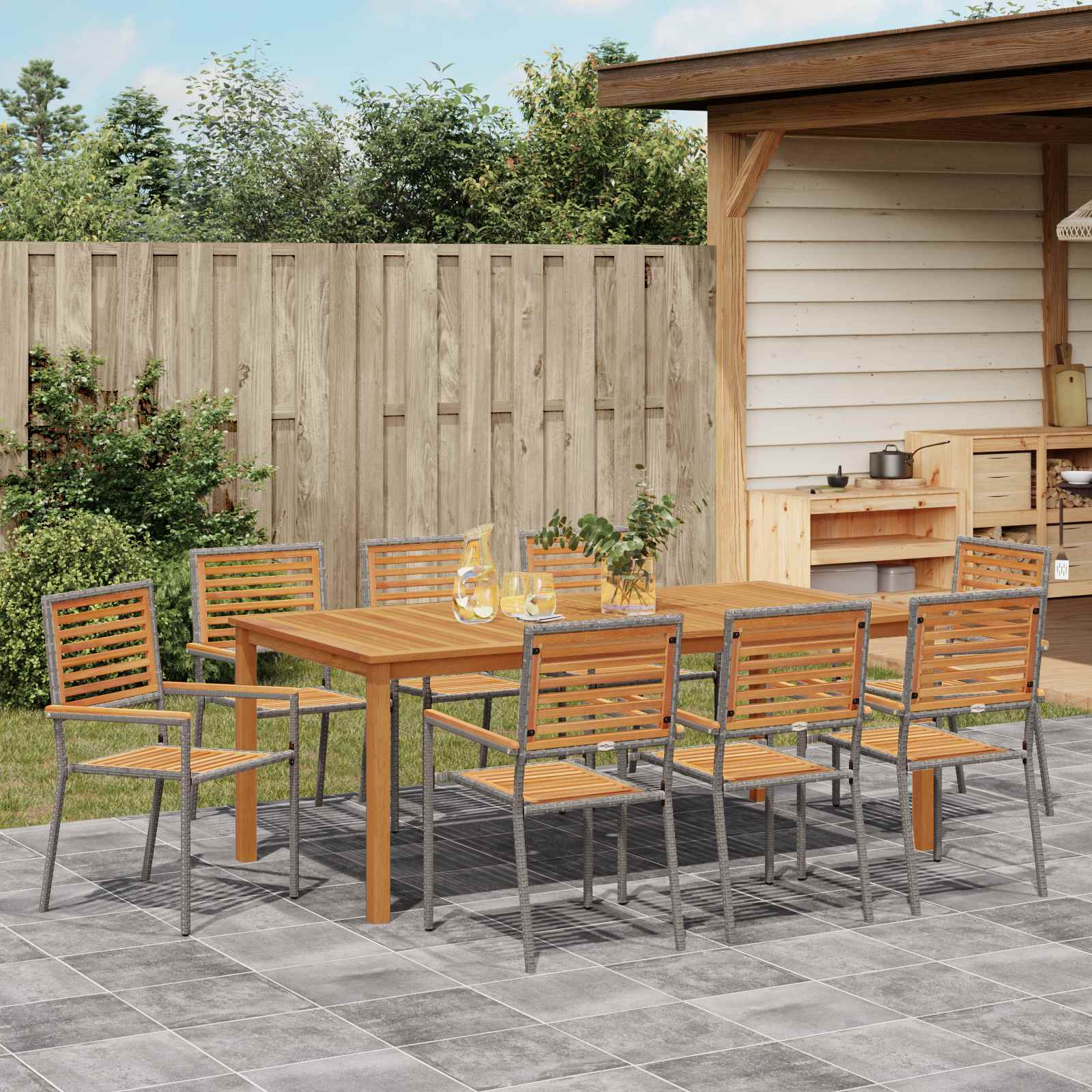 Ensemble de salle à manger pour jardin 9 pcs Gris - XIOS
