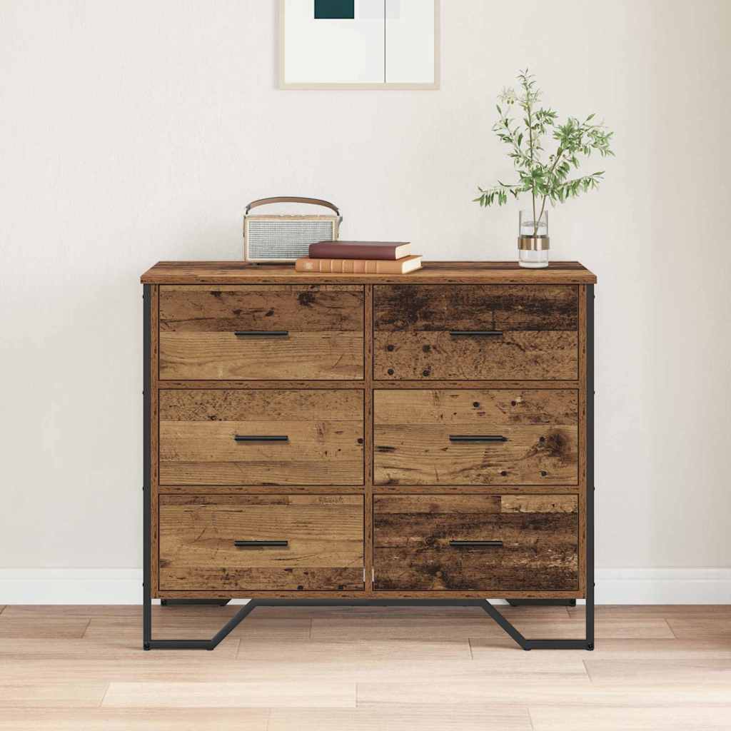 Commode 6-Tiroir Bois ancien 91 x 35,5 x 74,5 cm