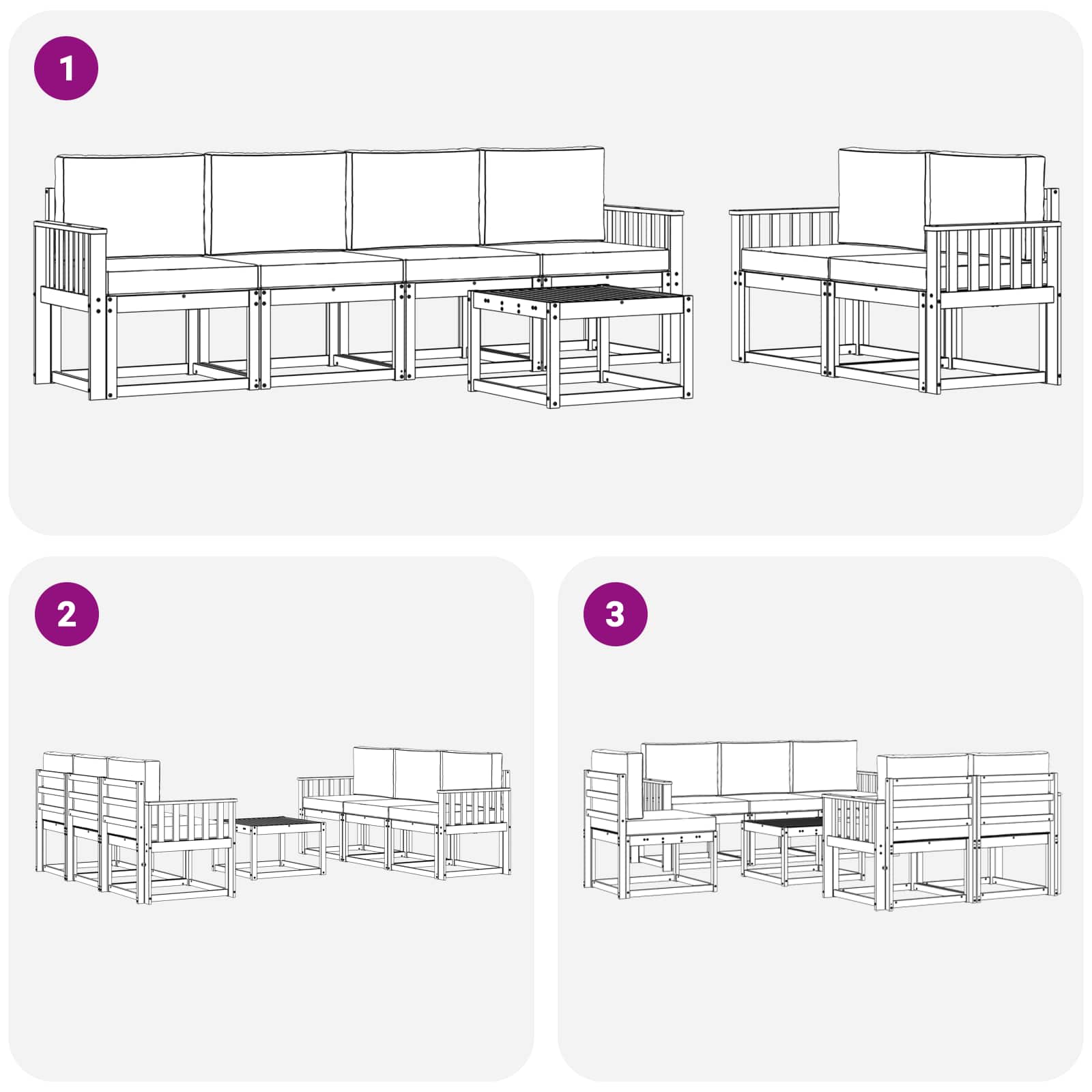 Ensemble de canapés d'extérieur 7 pcs Gris Naturel et Clair - XIOS