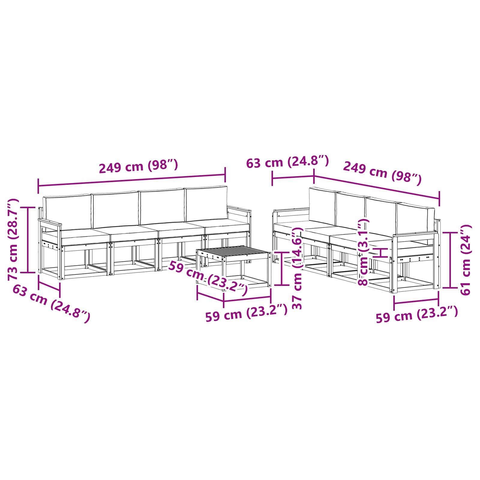 Ensemble de canapés d'extérieur 9 pcs Gris Naturel et Clair - XIOS