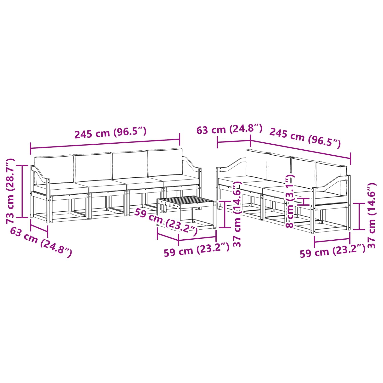 Ensemble de canapés d'extérieur 9 pcs Naturel et Anthracite - XIOS
