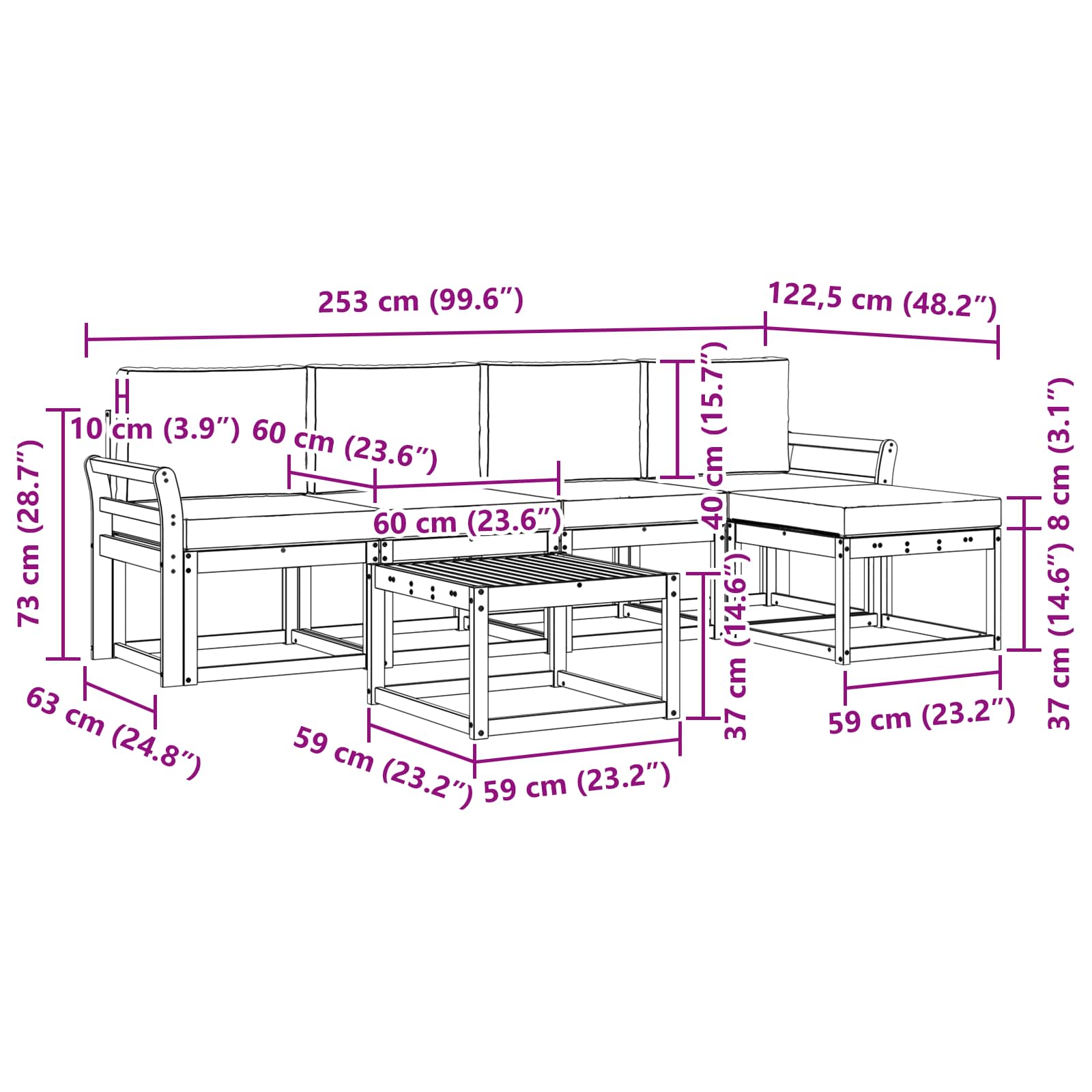 Ensemble de canapés d'extérieur 6 pcs Naturel et Anthracite - XIOS