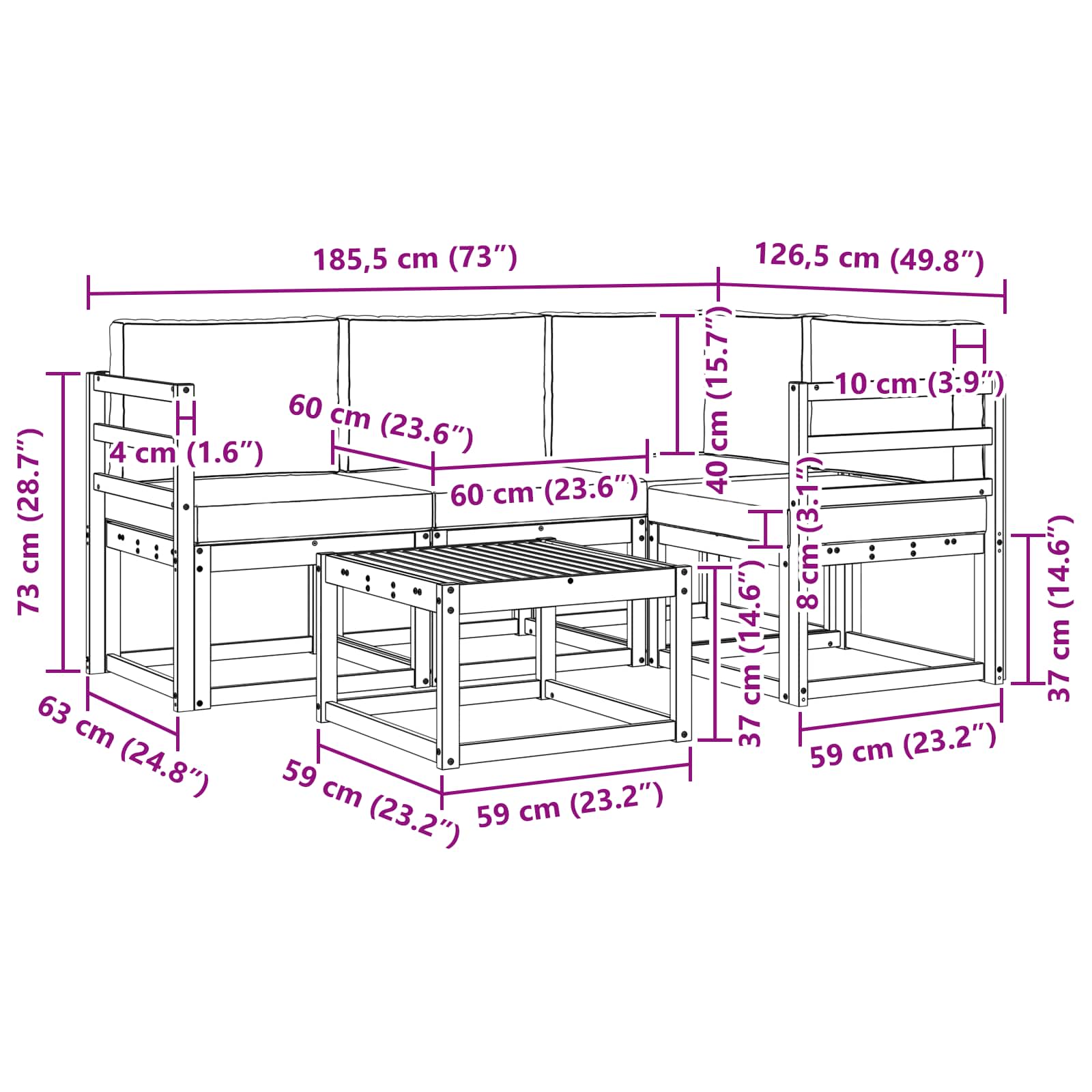 Ensemble de canapés d'extérieur 5 pcs Naturel et Anthracite - XIOS