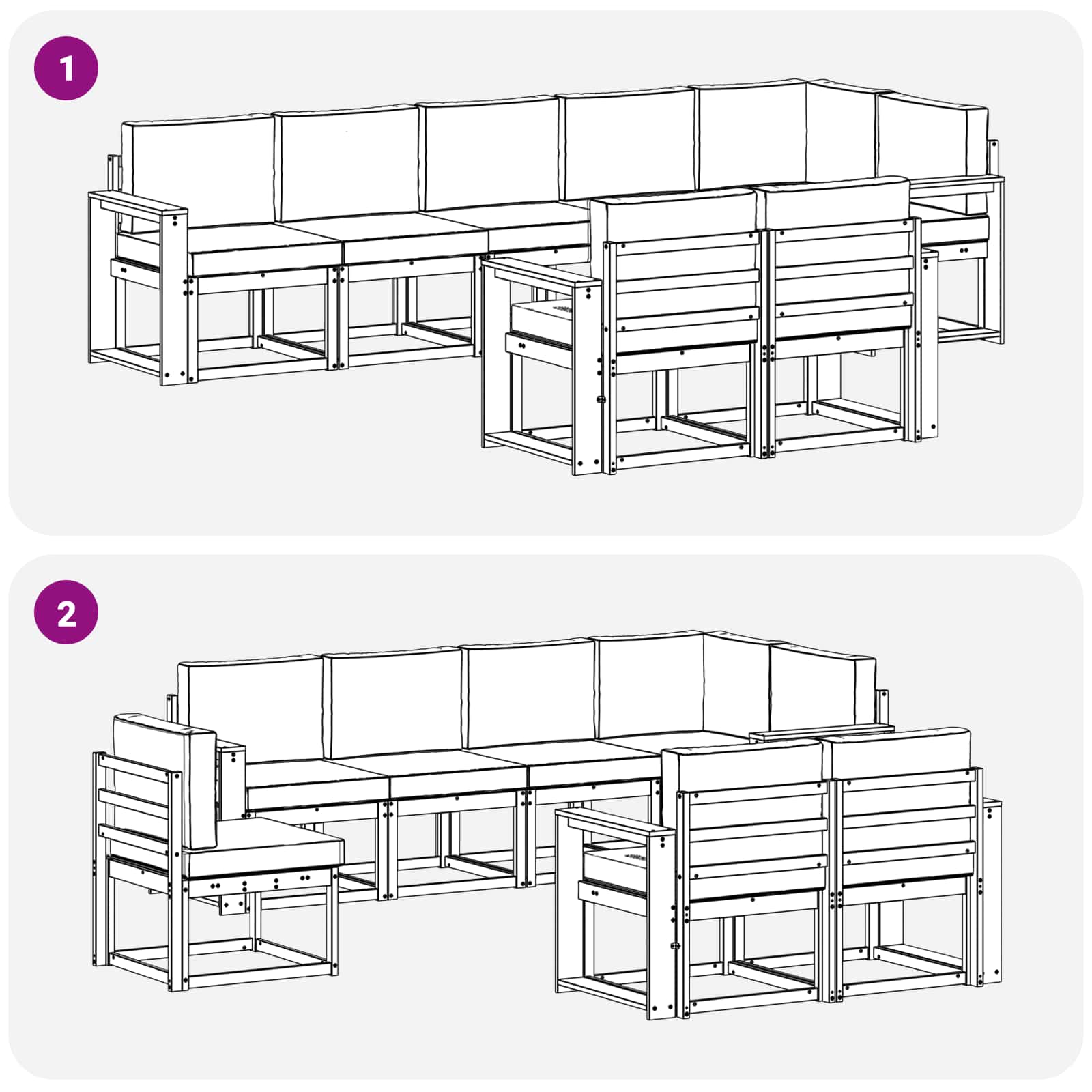 Ensemble de canapés d'extérieur 8 pcs Naturel et Anthracite - XIOS