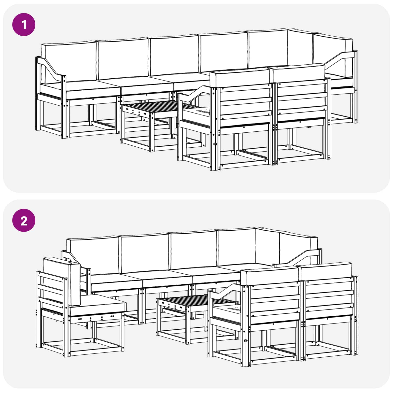 Ensemble de canapés d'extérieur 9 pcs Naturel et Anthracite - XIOS
