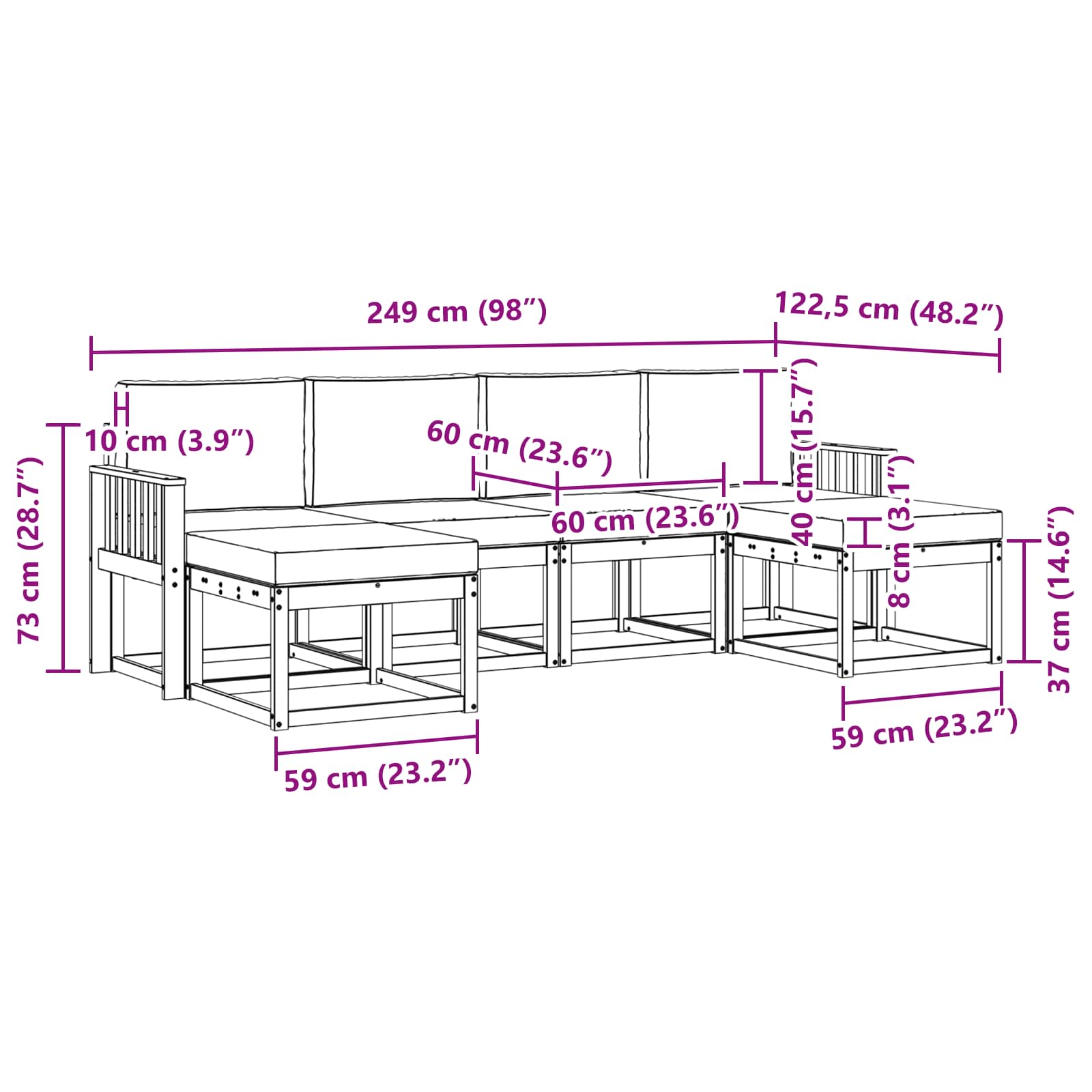 Ensemble de canapés d'extérieur 6 pcs Gris Naturel et Clair - XIOS