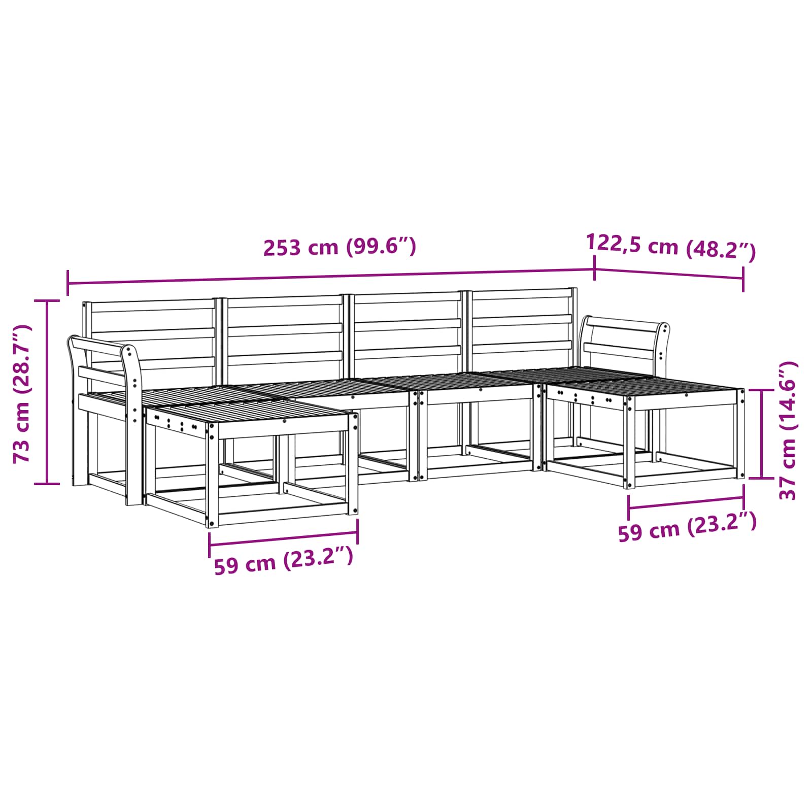Ensemble de canapés d'extérieur 6 pcs Naturel Bois d'ingénierie - XIOS