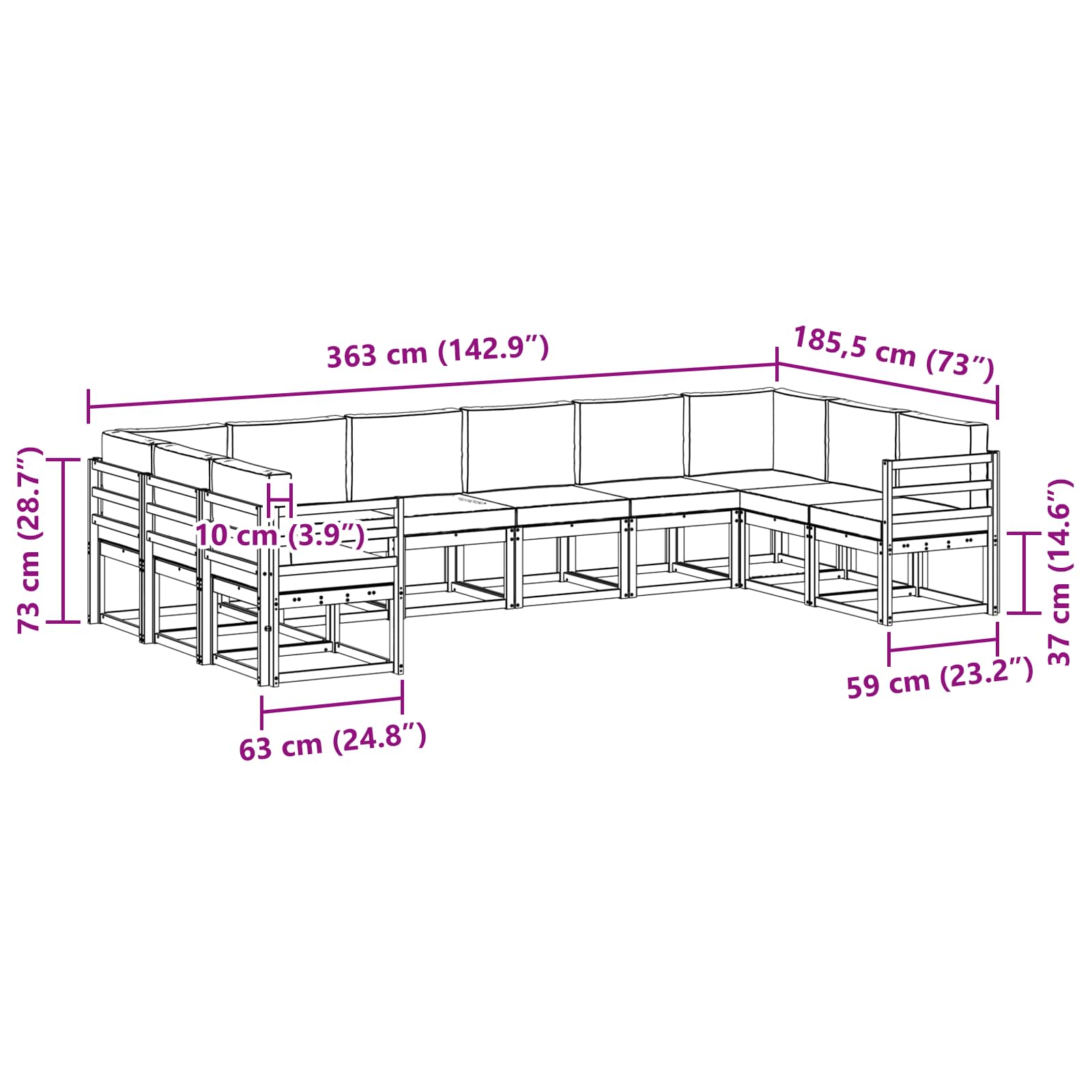 Ensemble de canapés d'extérieur 10 pcs Naturel et Anthracite - XIOS