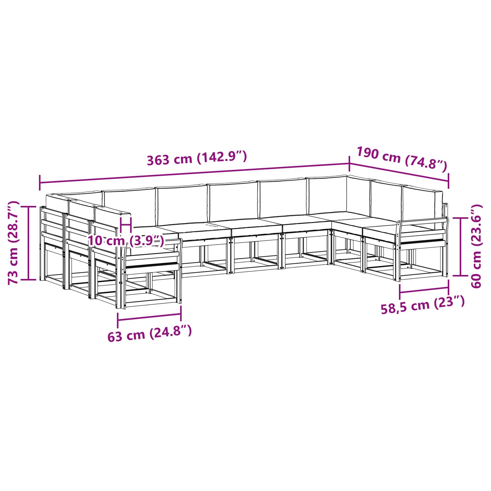 Ensemble de canapés d'extérieur 10 pcs Naturel et Anthracite - XIOS
