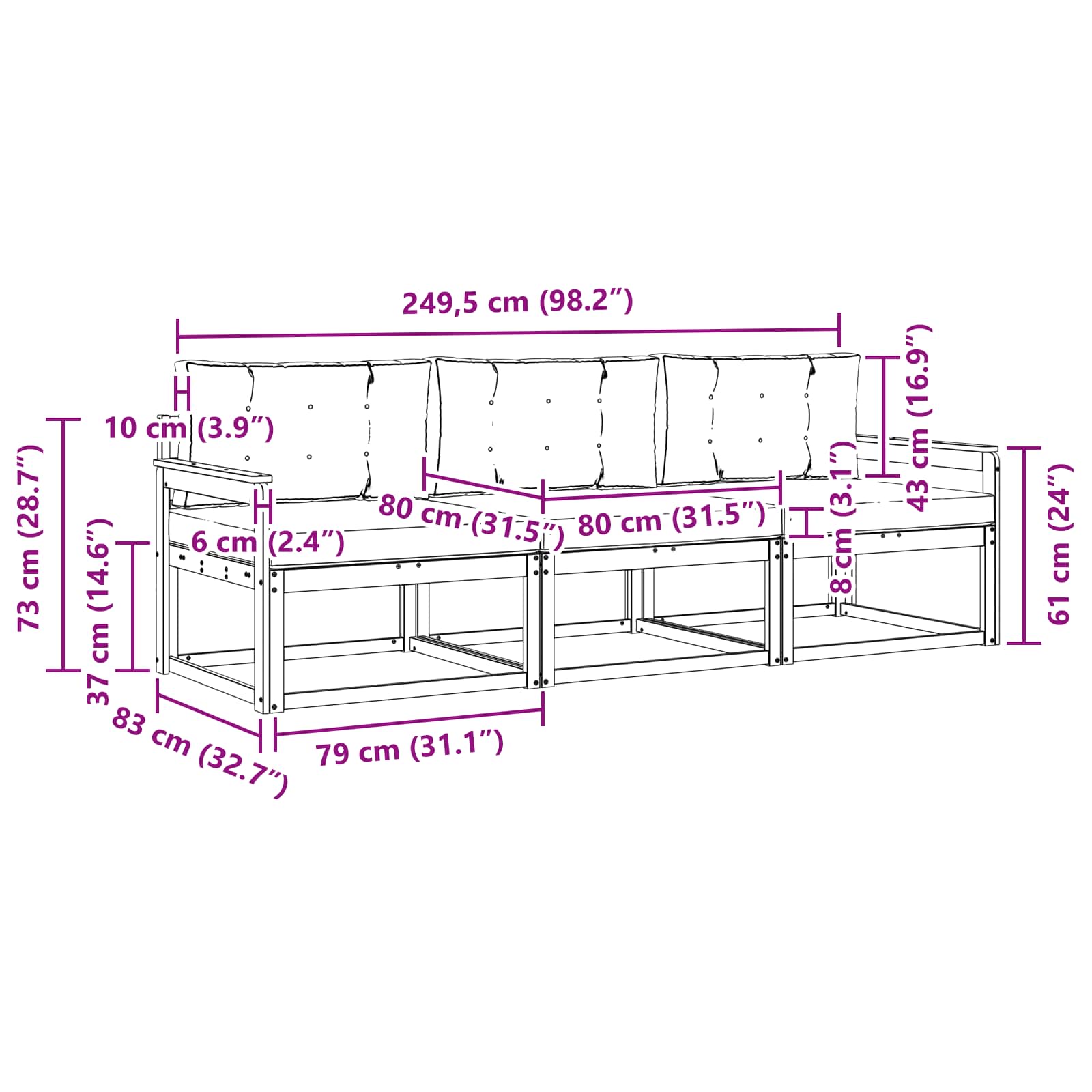 Ensemble de canapés d'extérieur 3 pcs Naturel et Beige - XIOS