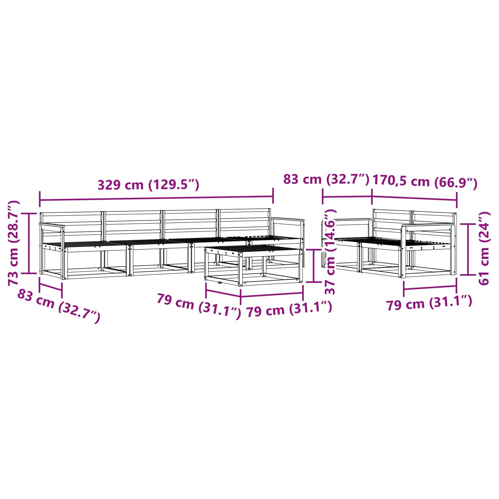 Ensemble de canapés d'extérieur 7 pcs Naturel - XIOS