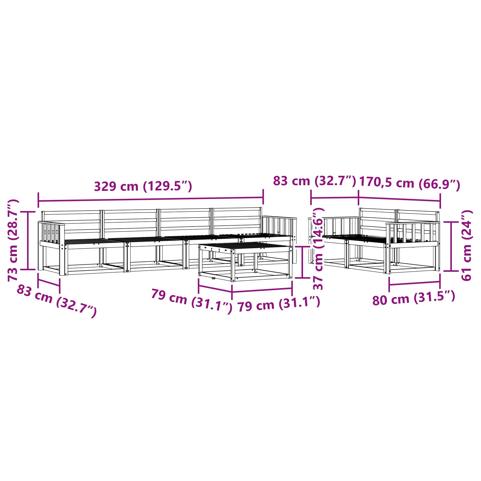Ensemble de canapés d'extérieur 7 pcs Naturel - XIOS