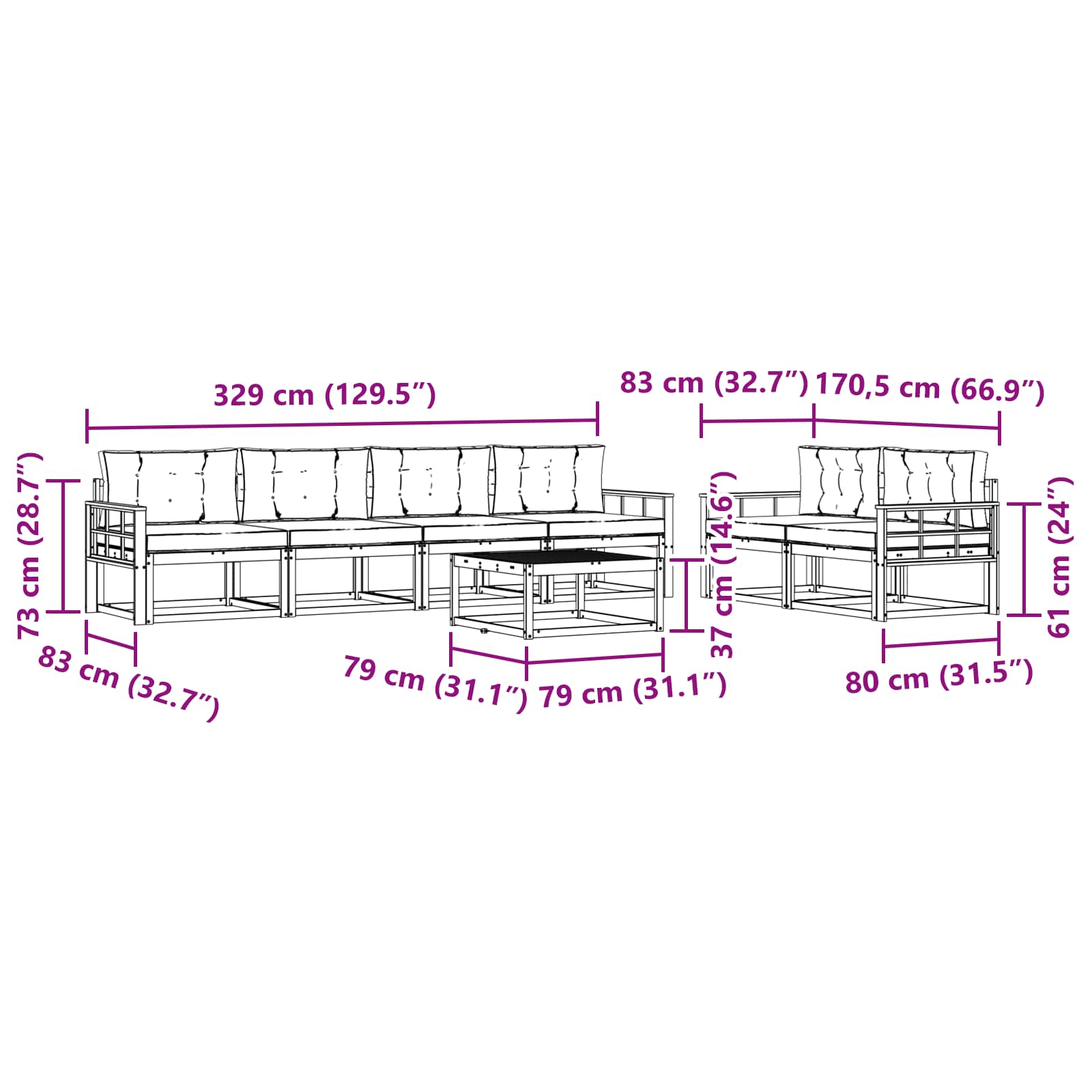 Ensemble de canapés d'extérieur 7 pcs Naturel et Beige - XIOS