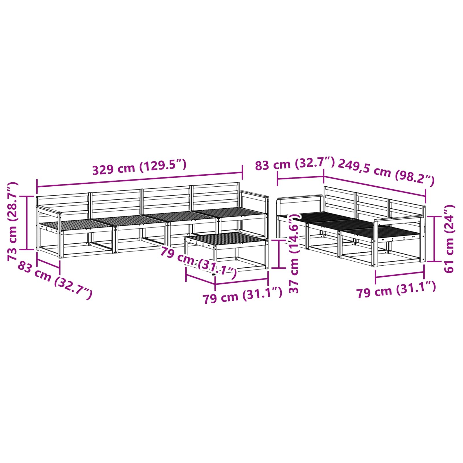 Ensemble de canapés d'extérieur 8 pcs Naturel - XIOS