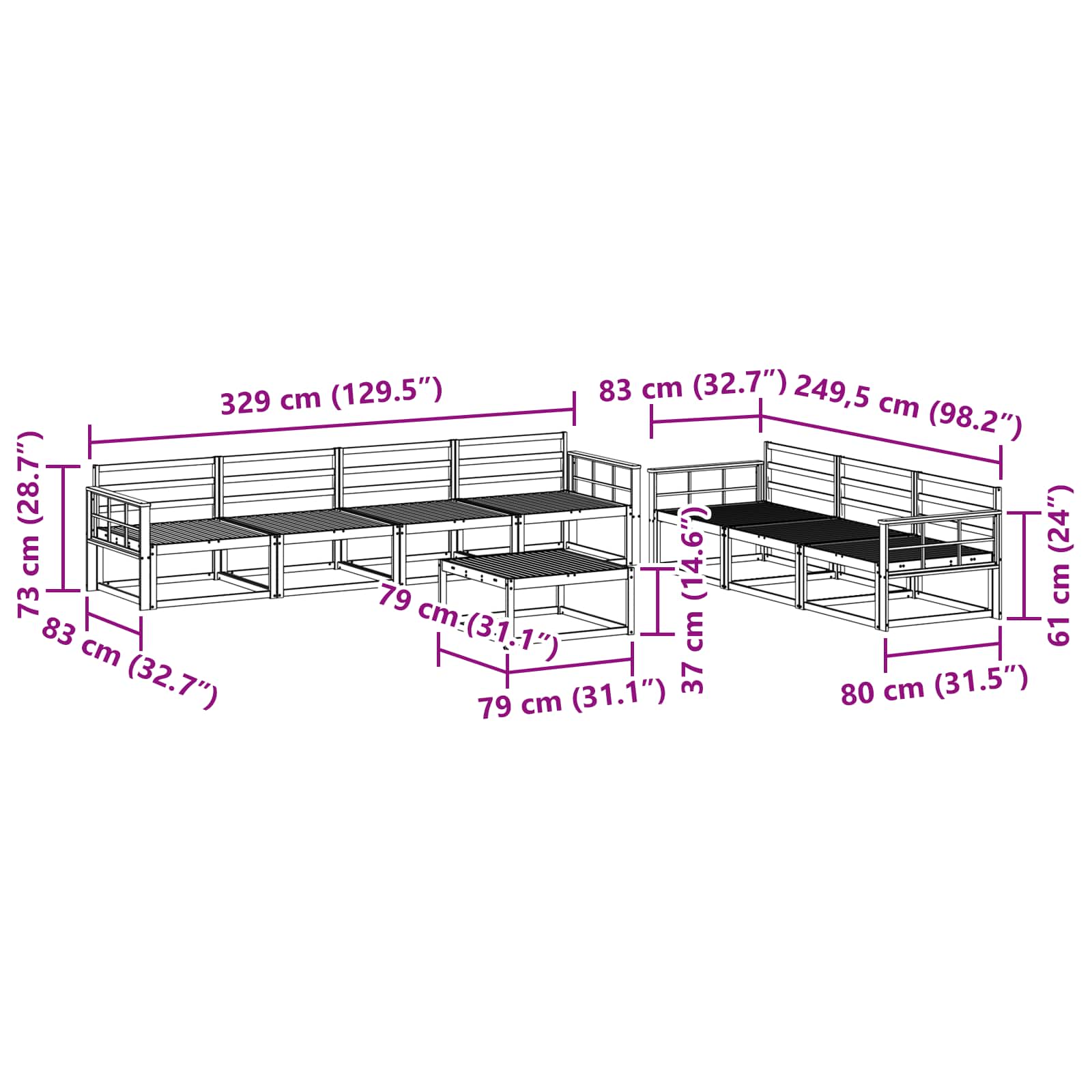 Ensemble de canapés d'extérieur 8 pcs Naturel - XIOS