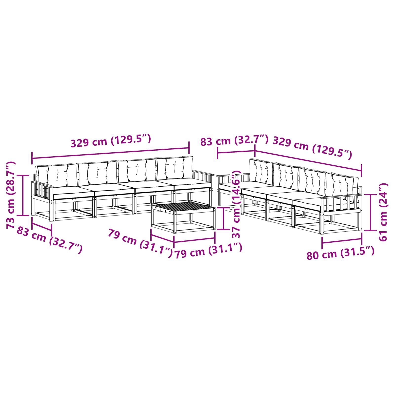 Ensemble de canapés d'extérieur 9 pcs Gris Naturel et Clair - XIOS