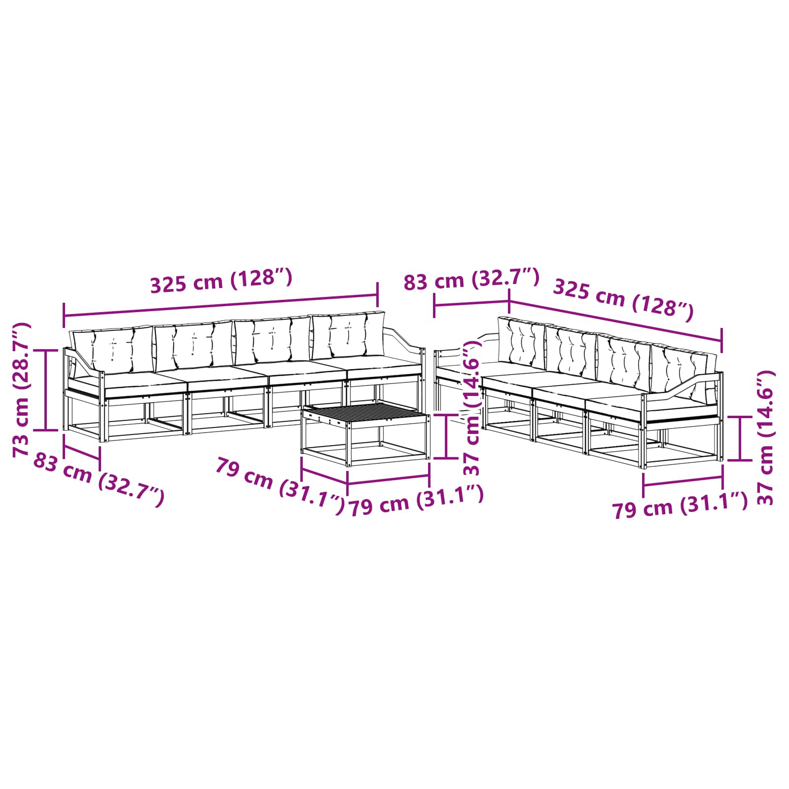 Ensemble de canapés d'extérieur 9 pcs Naturel et Anthracite - XIOS