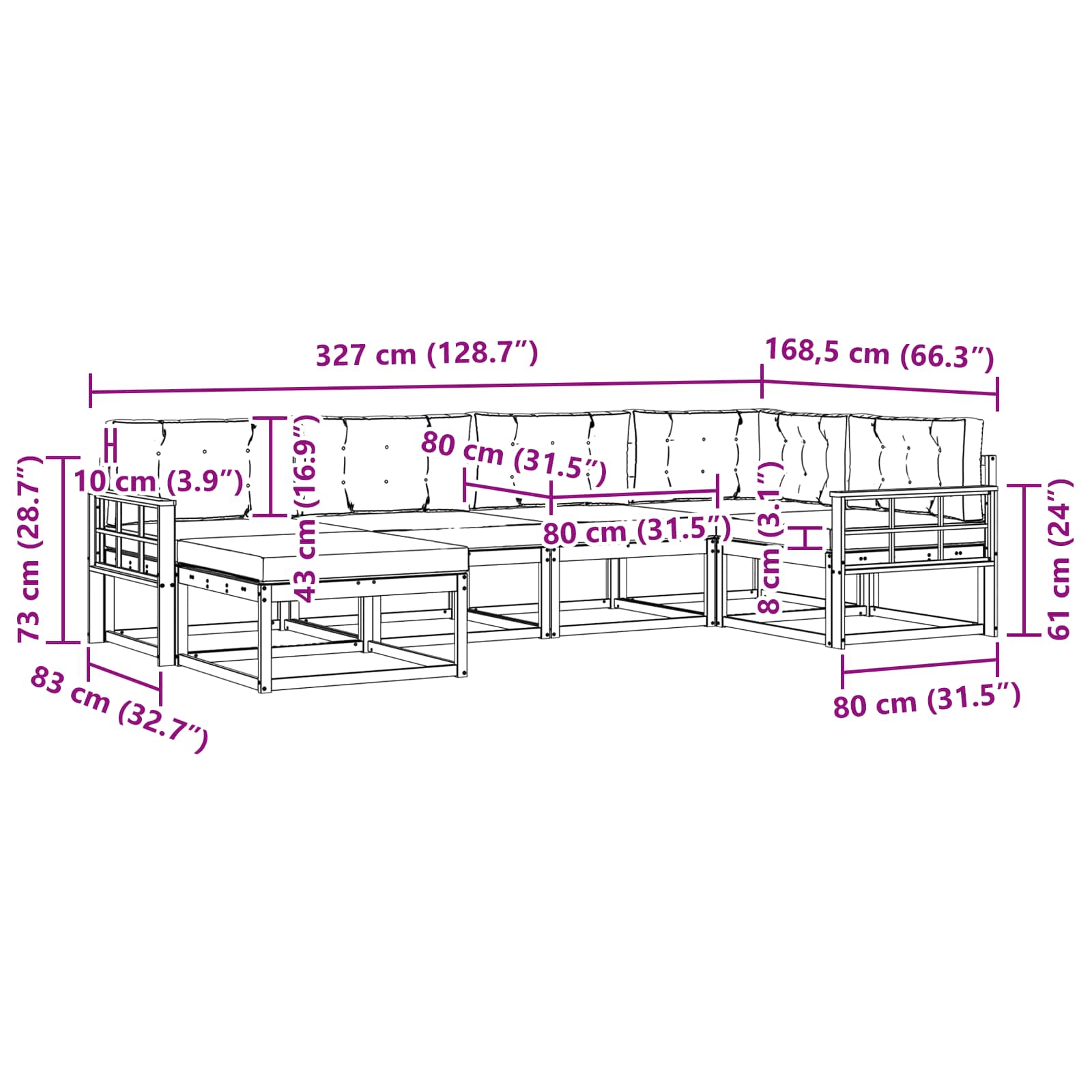 Ensemble de canapés d'extérieur 6 pcs Naturel et Beige - XIOS