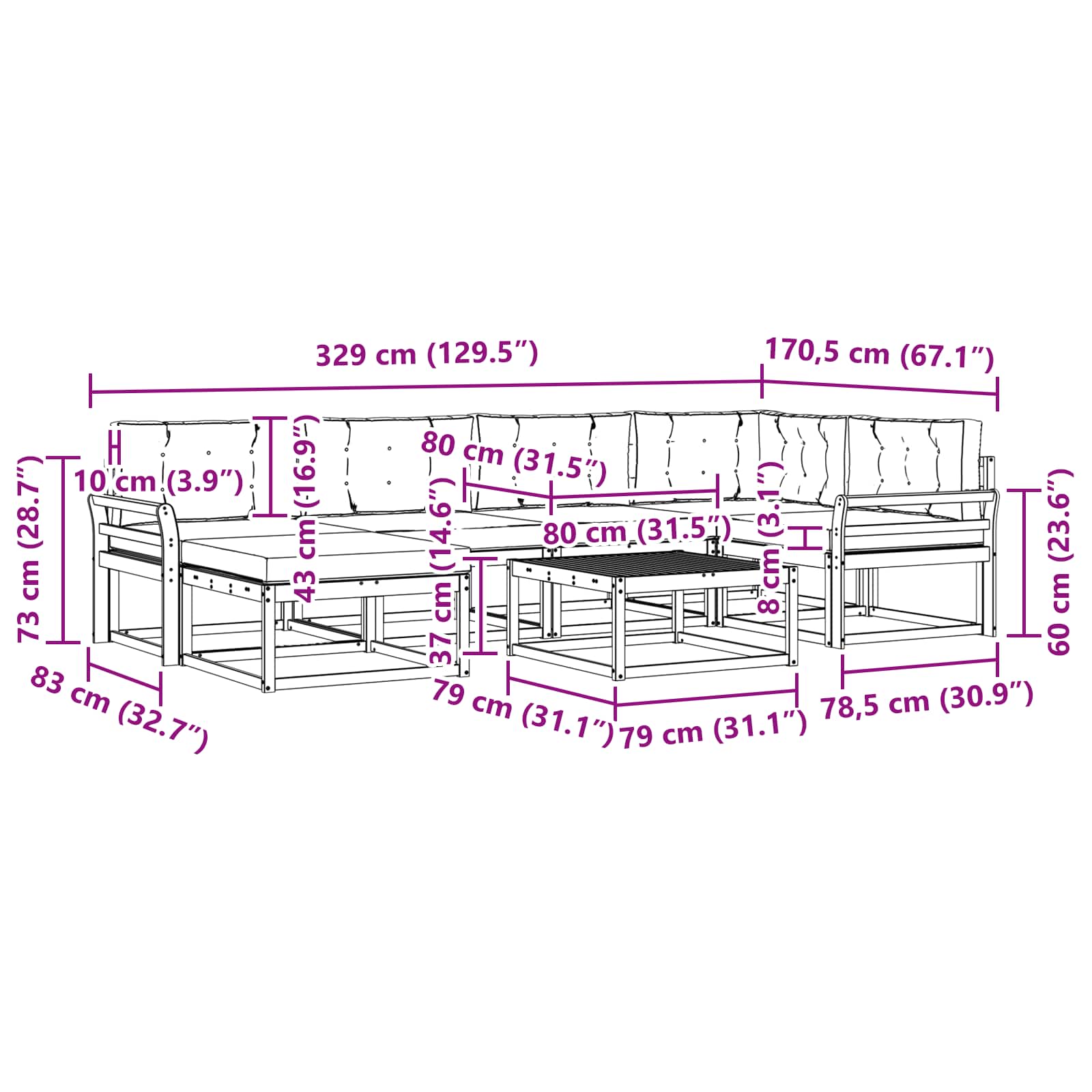 Ensemble de canapés d'extérieur 7 pcs Naturel et Anthracite - XIOS