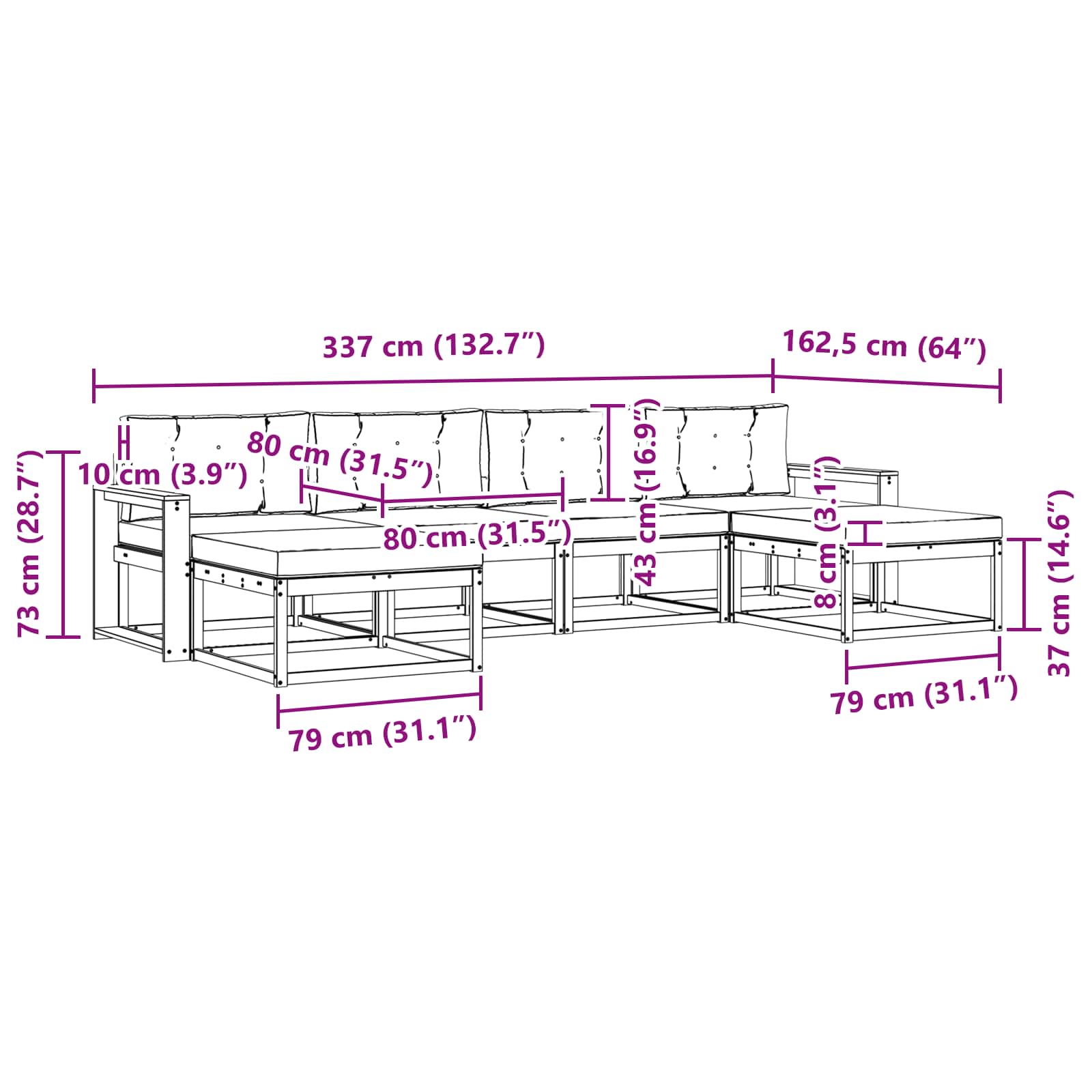 Ensemble de canapés d'extérieur 6 pcs Naturel et Anthracite - XIOS