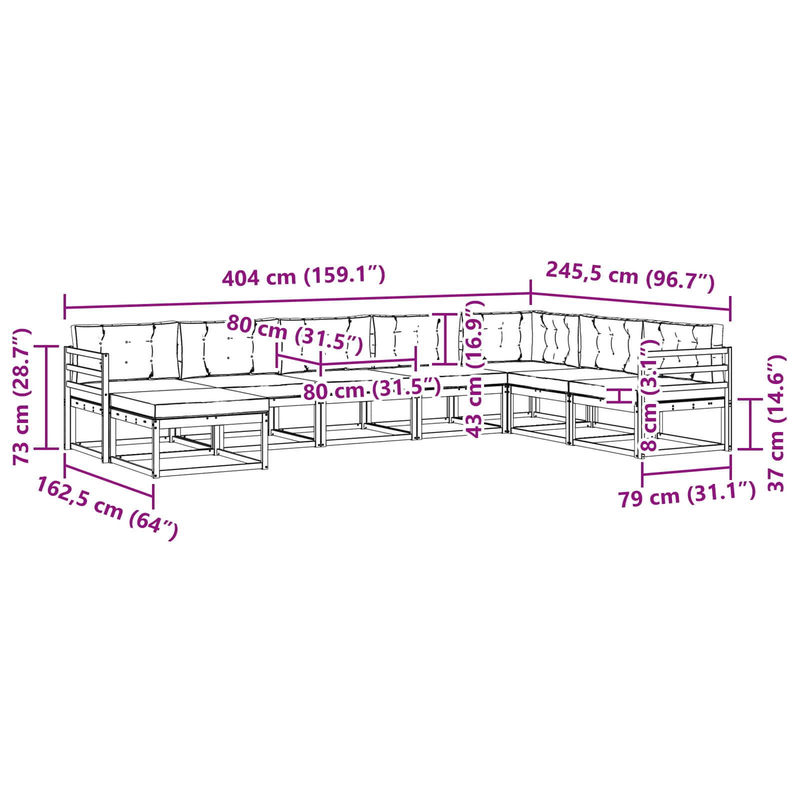 Ensemble de canapés d'extérieur 8 pcs Naturel et Anthracite - XIOS
