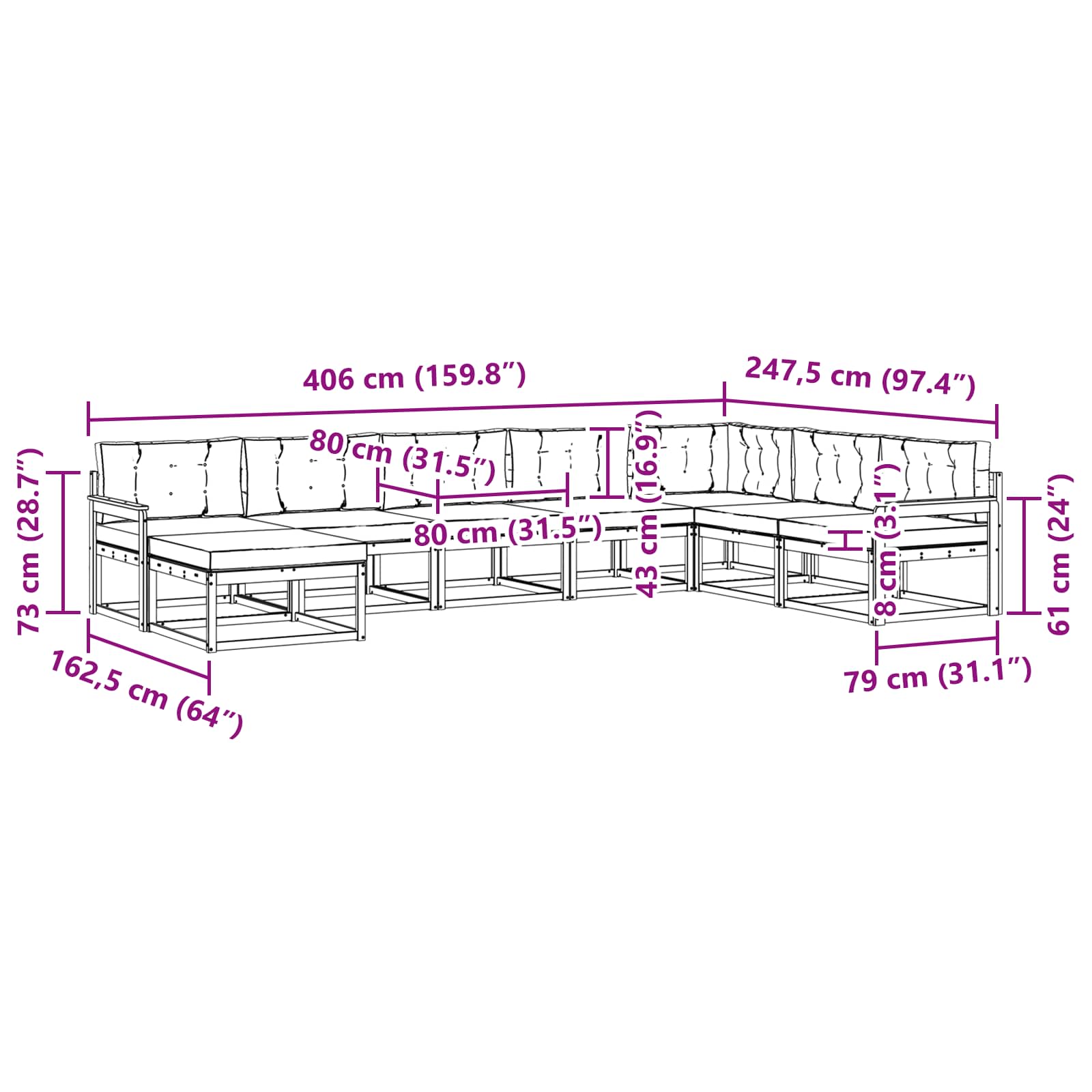 Ensemble de canapés d'extérieur 8 pcs Gris Naturel et Clair - XIOS