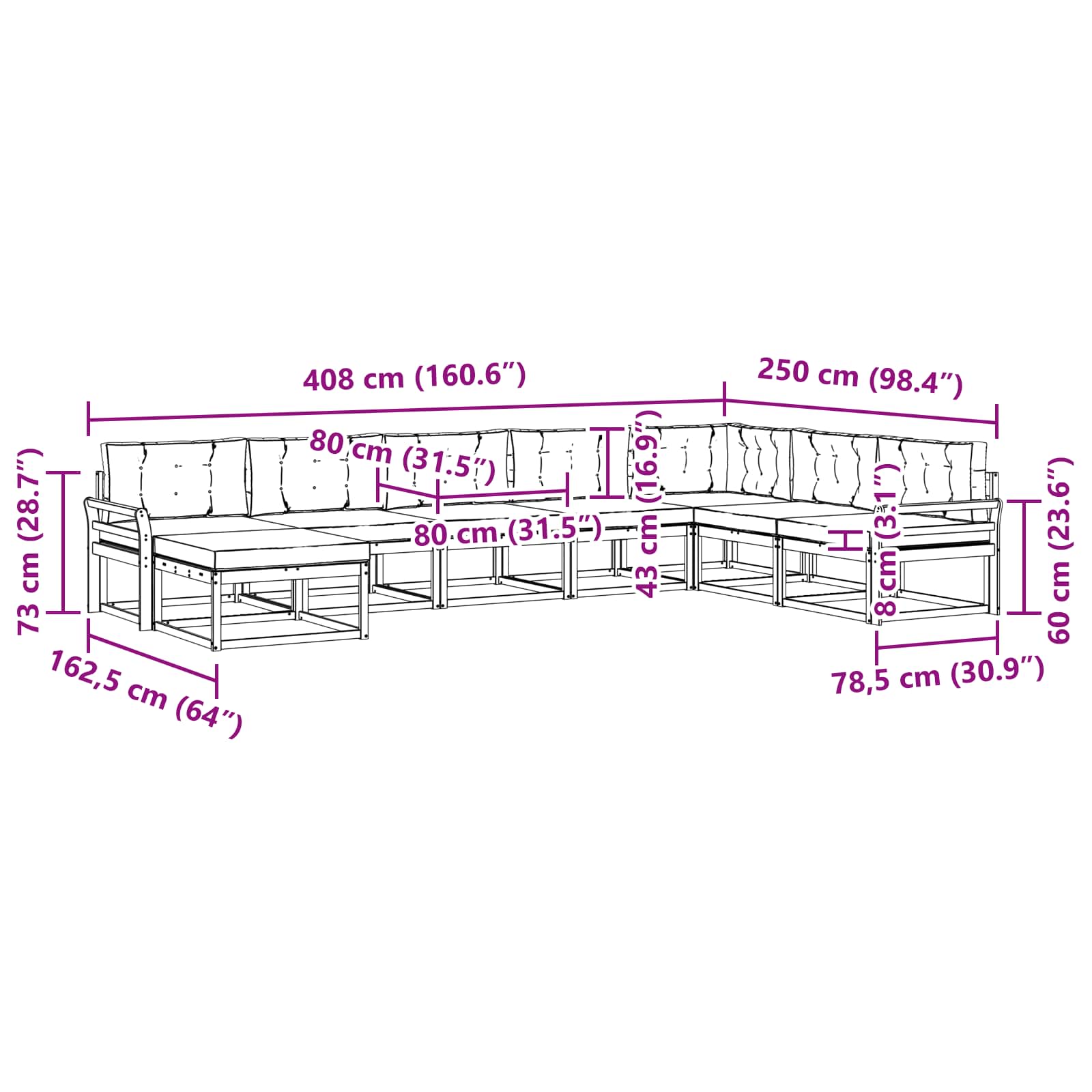 Ensemble de canapés d'extérieur 8 pcs Naturel et Anthracite - XIOS
