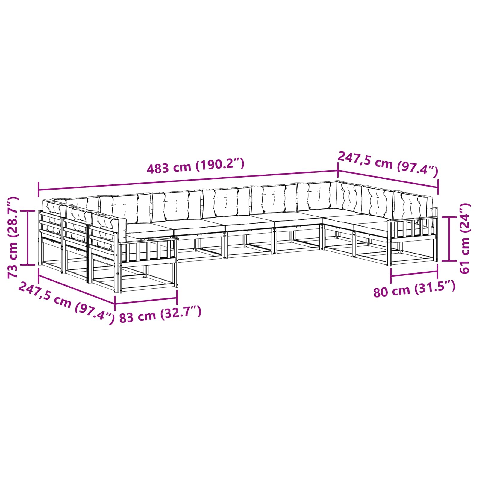 Ensemble de canapés d'extérieur 10 pcs Naturel et Anthracite - XIOS