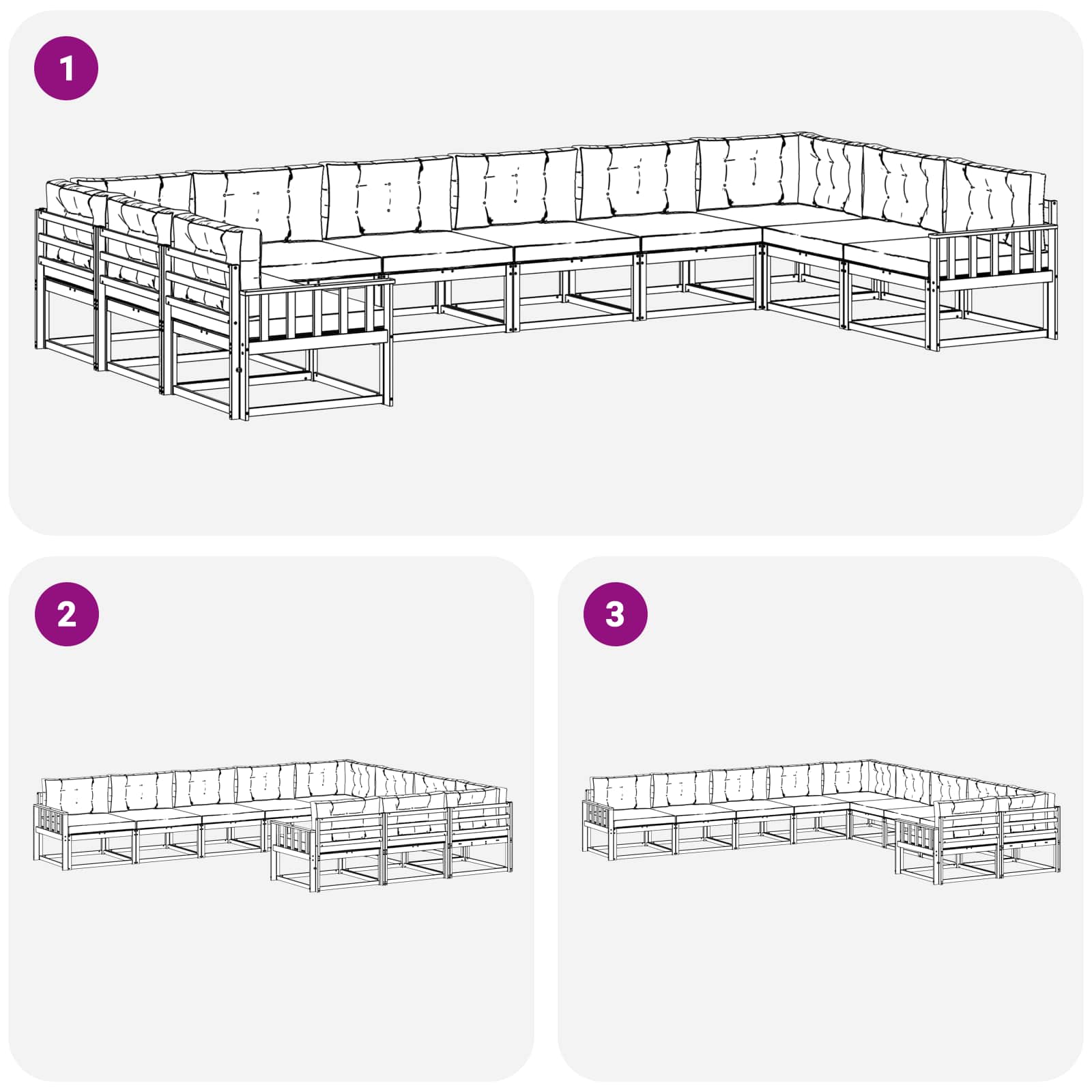 Ensemble de canapés d'extérieur 10 pcs Naturel et Anthracite - XIOS