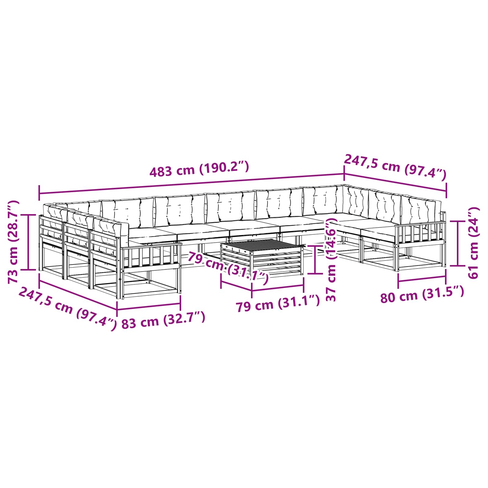 Ensemble de canapés d'extérieur 11 pcs Naturel et Anthracite - XIOS