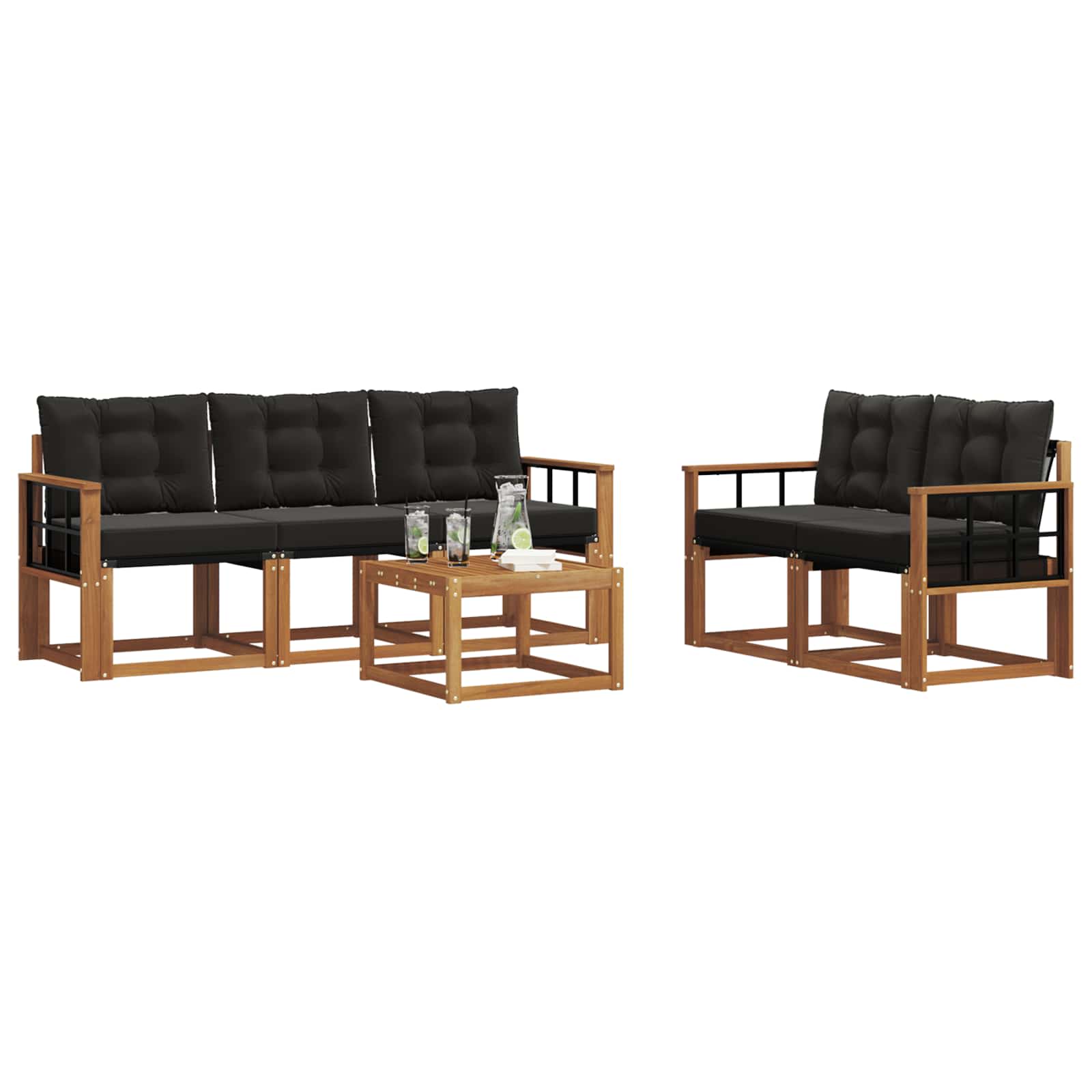 Ensemble de canapés d'extérieur 6 pcs Naturel et Noir - XIOS